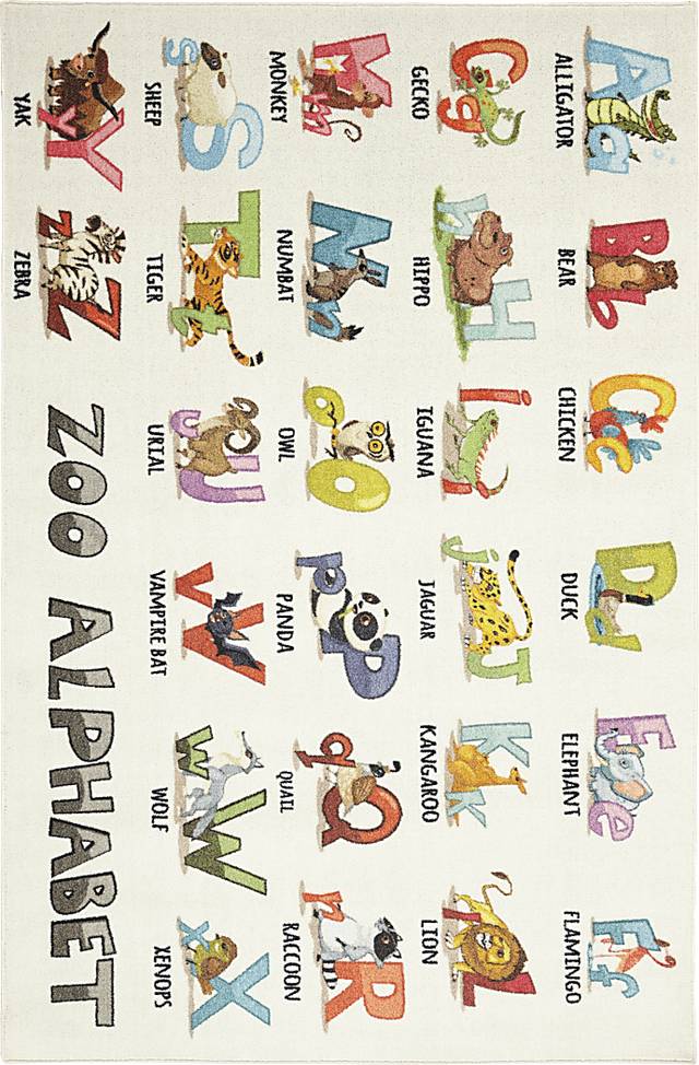 Kids Animal Alphabet White 3' x 5' Rug - Thumbnail - Image 1