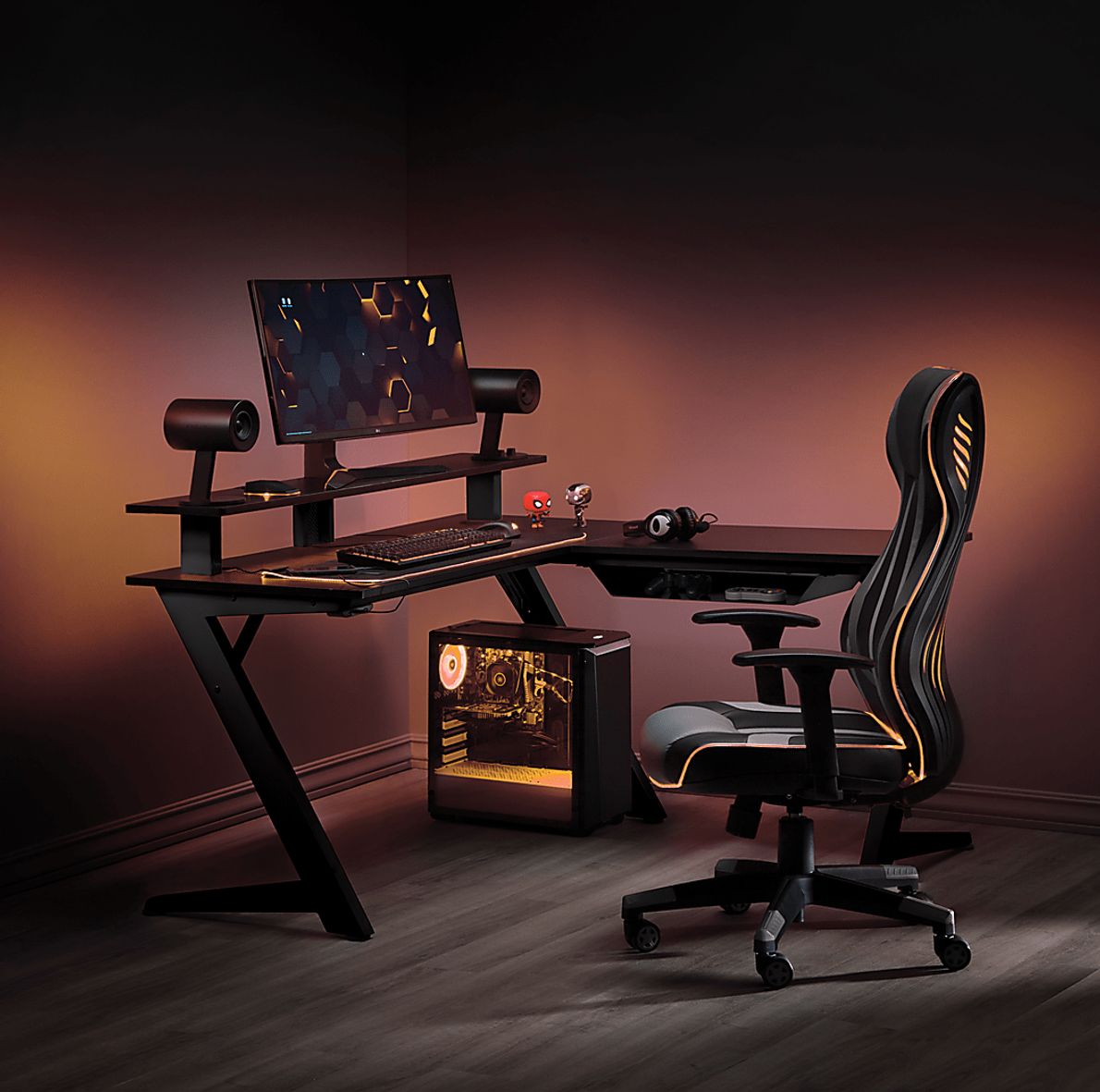 Antinous Black L-Shaped Gaming Desk