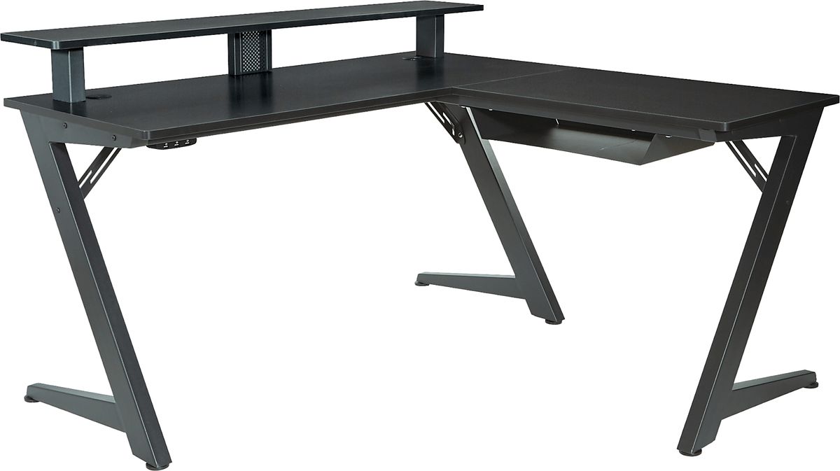 Eyerson L-Shape Gaming Desk with Built in Outlets 17 Stories Color (Top/Frame): Black, Size: 33.30 H x 63 W x 31.50 D