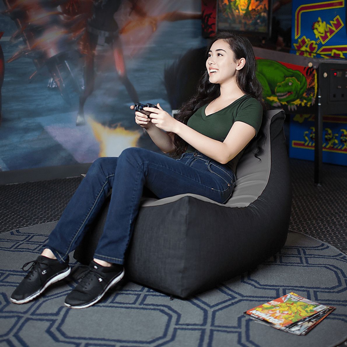 Kids Assley Gray Gaming Bean Bag Chair - Rooms To Go