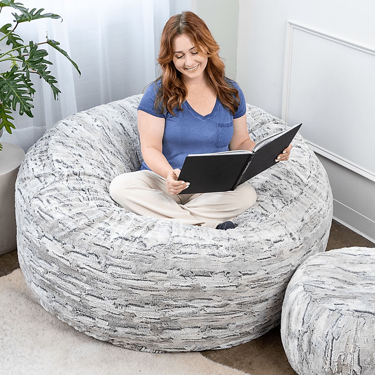 Aull Light Gray Polyester,Polyurethane Fabric 6 Foot Bean Bag Chair ...