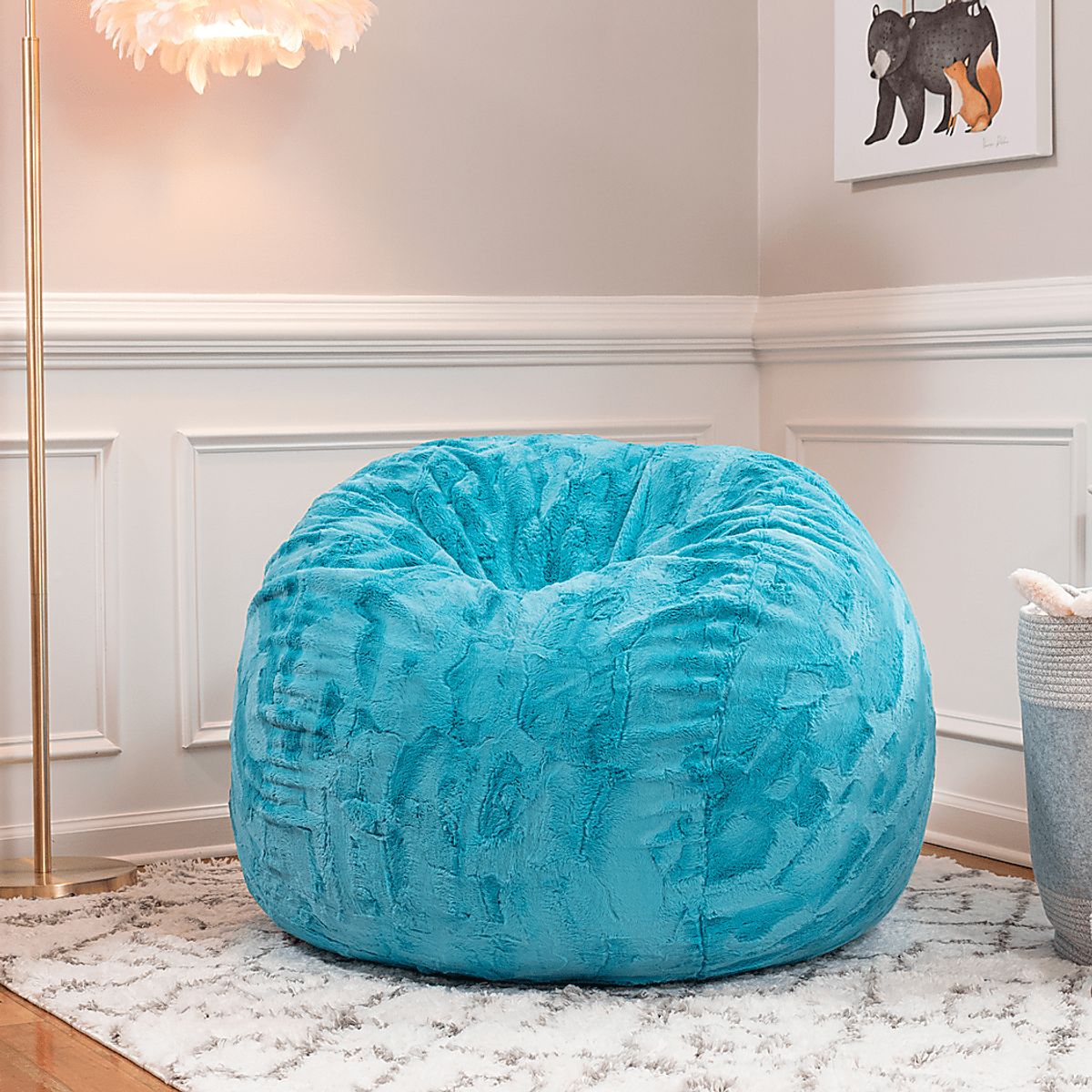 Baigo Blue Polyester Fabric Bean Bag | Rooms to Go