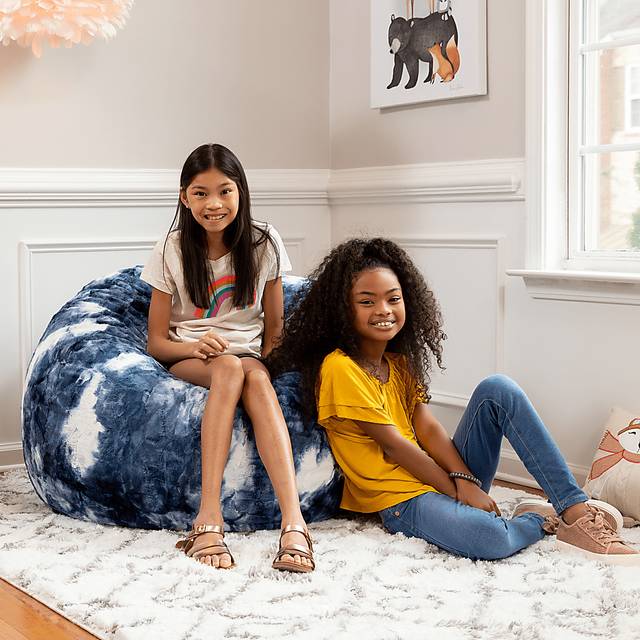 Kids Baigo Blue White Bean Bag Chair - Thumbnail - Image 2