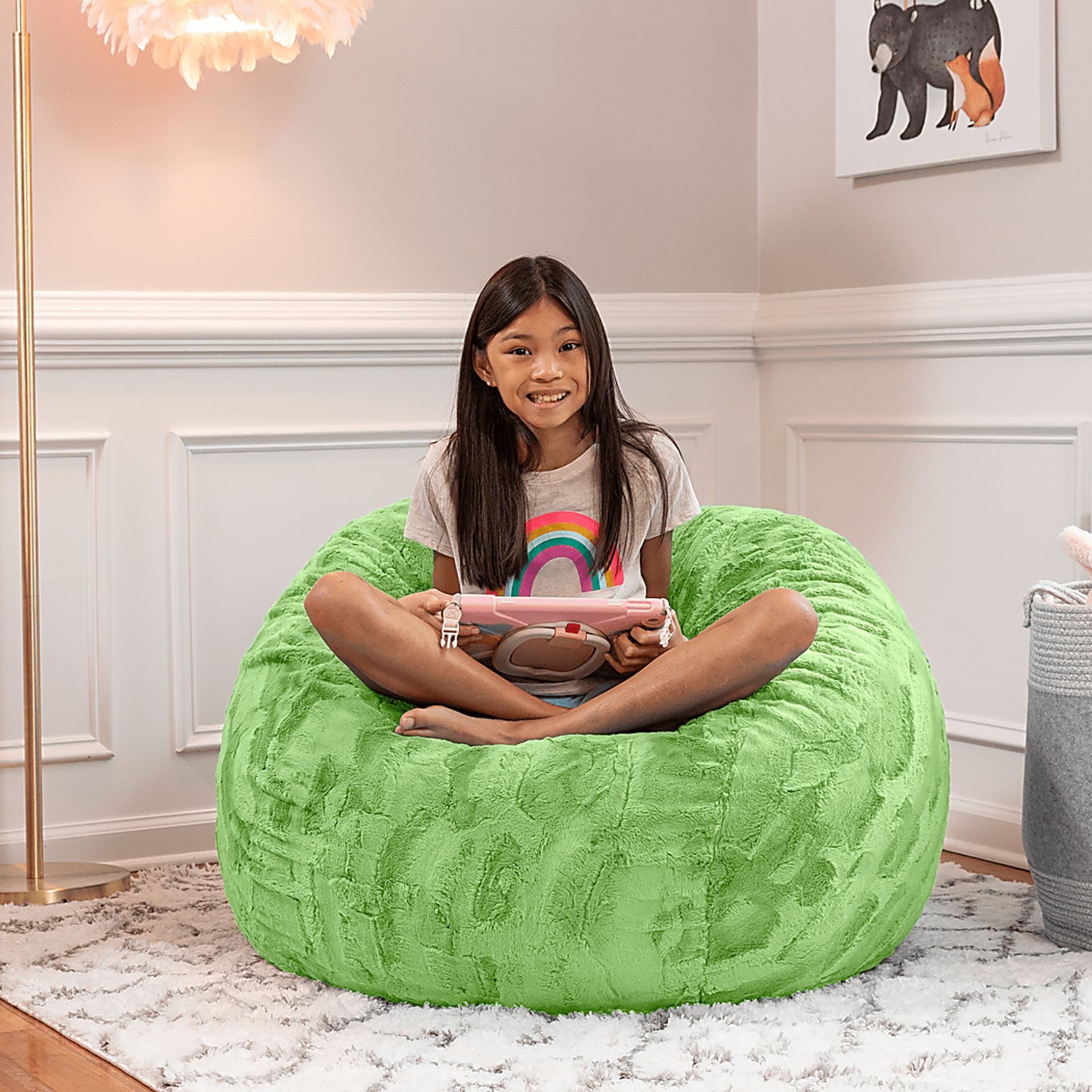 Kids Baigo Green Bean Bag Chair - Image 3