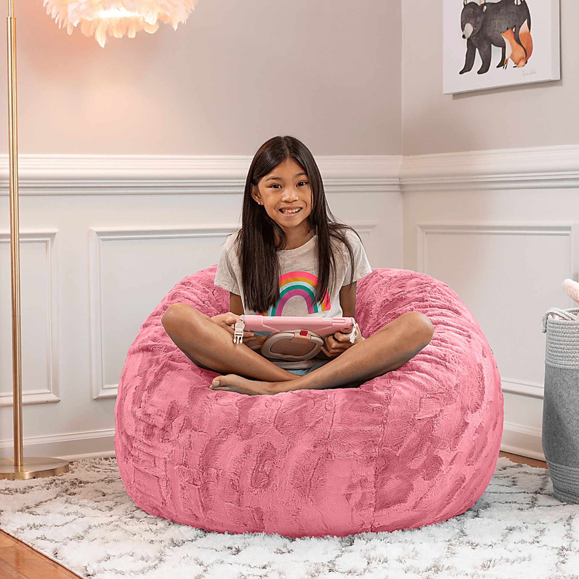 Kids Baigo Pink Bean Bag Chair - Image 3