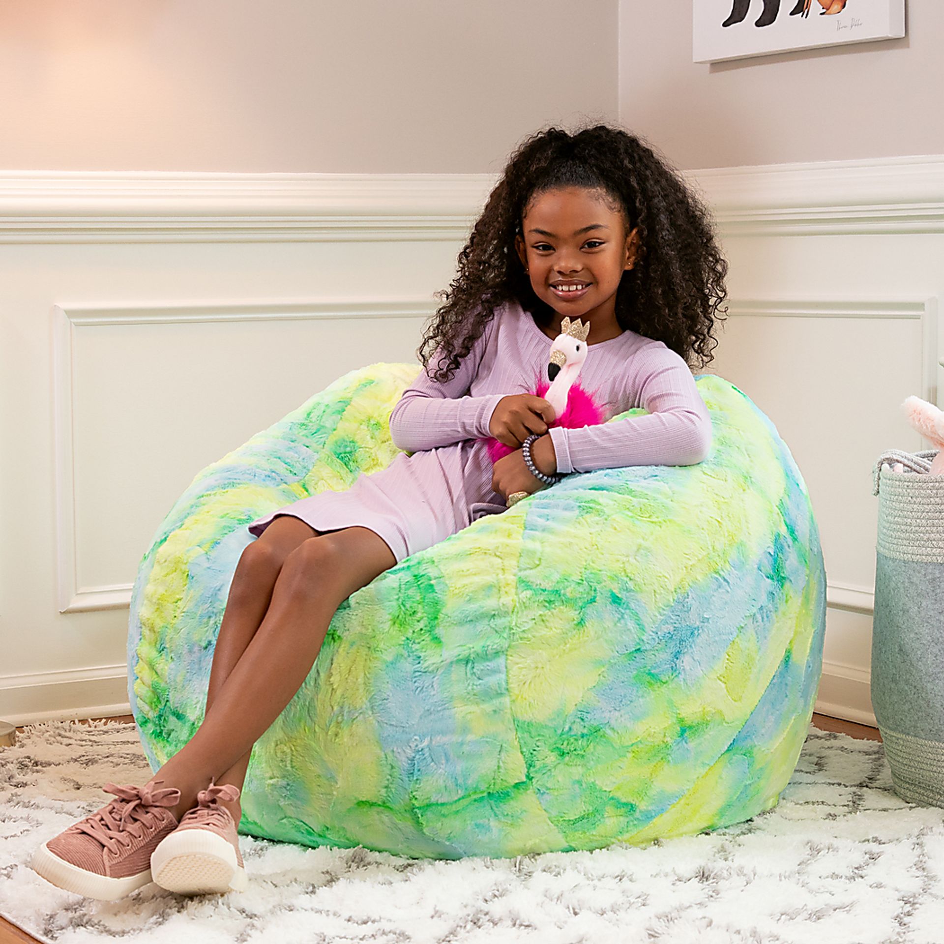 Baigo Green,Yellow Polyester Fabric Bean Bag | Rooms to Go