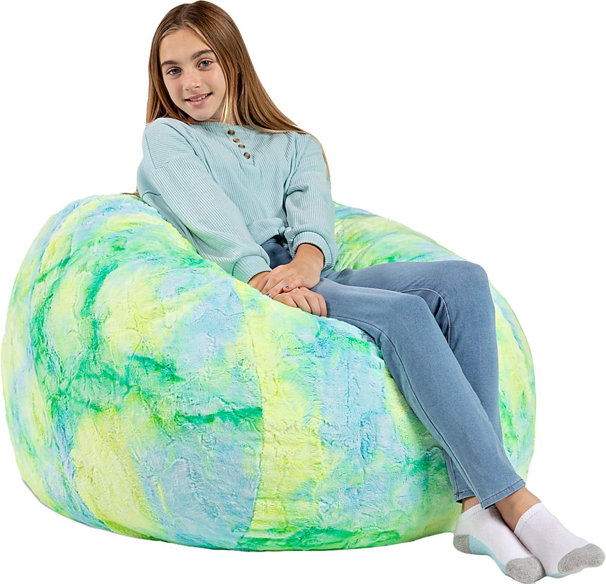 Baigo Green,Yellow Polyester Fabric Bean Bag | Rooms to Go
