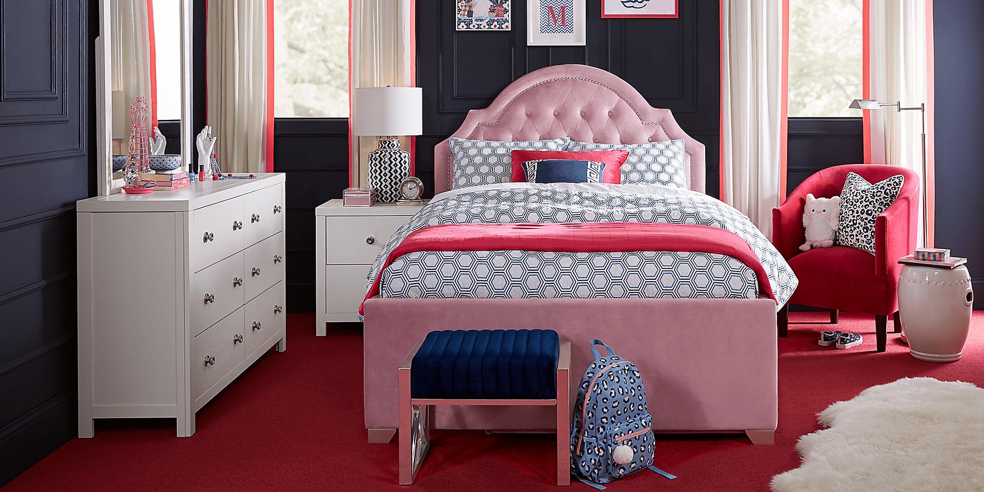 Kids Barringer Place White 5 Pc Twin Bedroom with Braelynn Upholstered Bed - Image 1