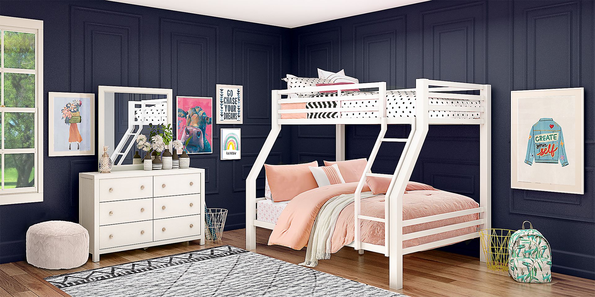 Kids Barringer Place White 5 Pc Bedroom with Xander Twin/Full Bunk - Image 1