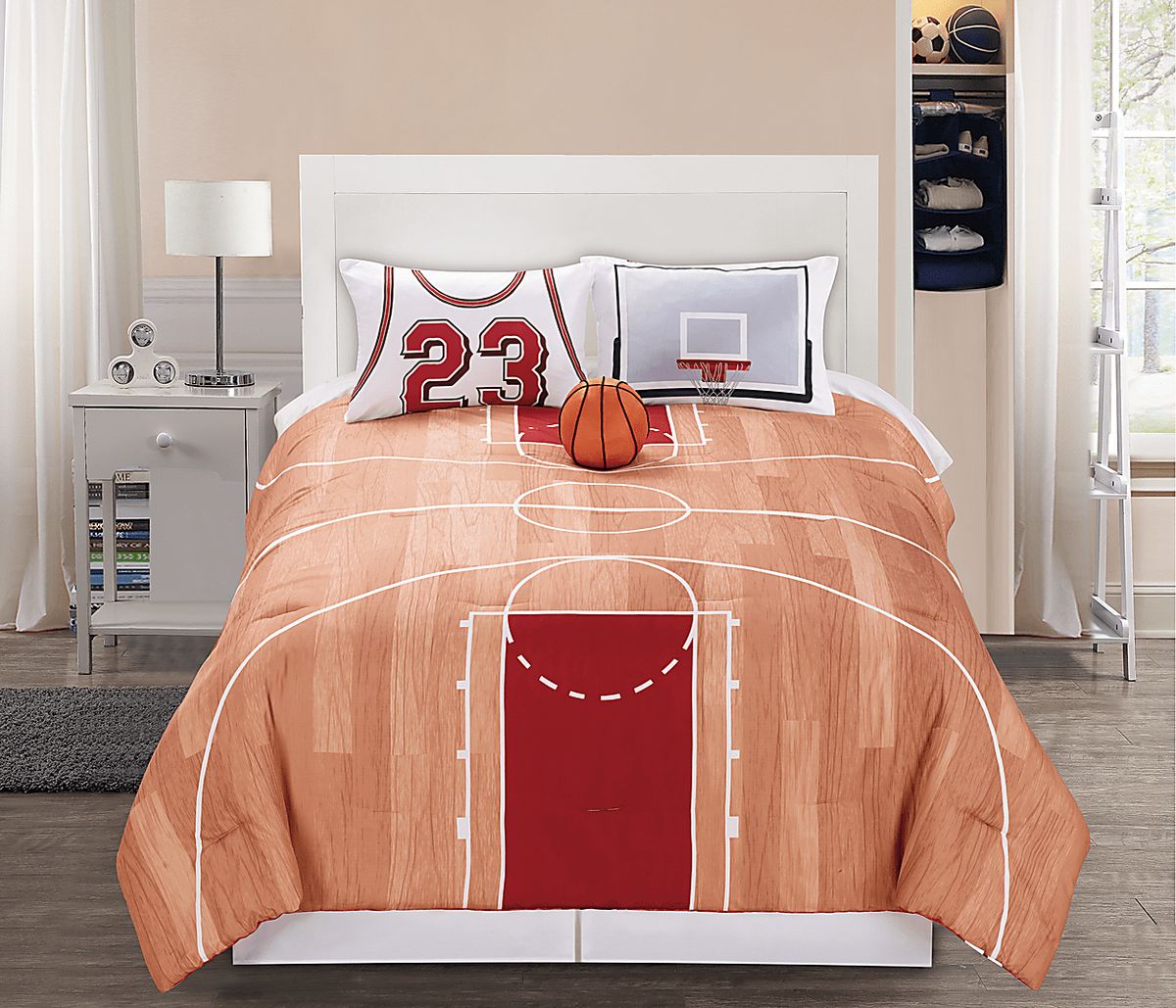 Basketball Dream Orange Orange,Red Twin Comforter Set Rooms to Go
