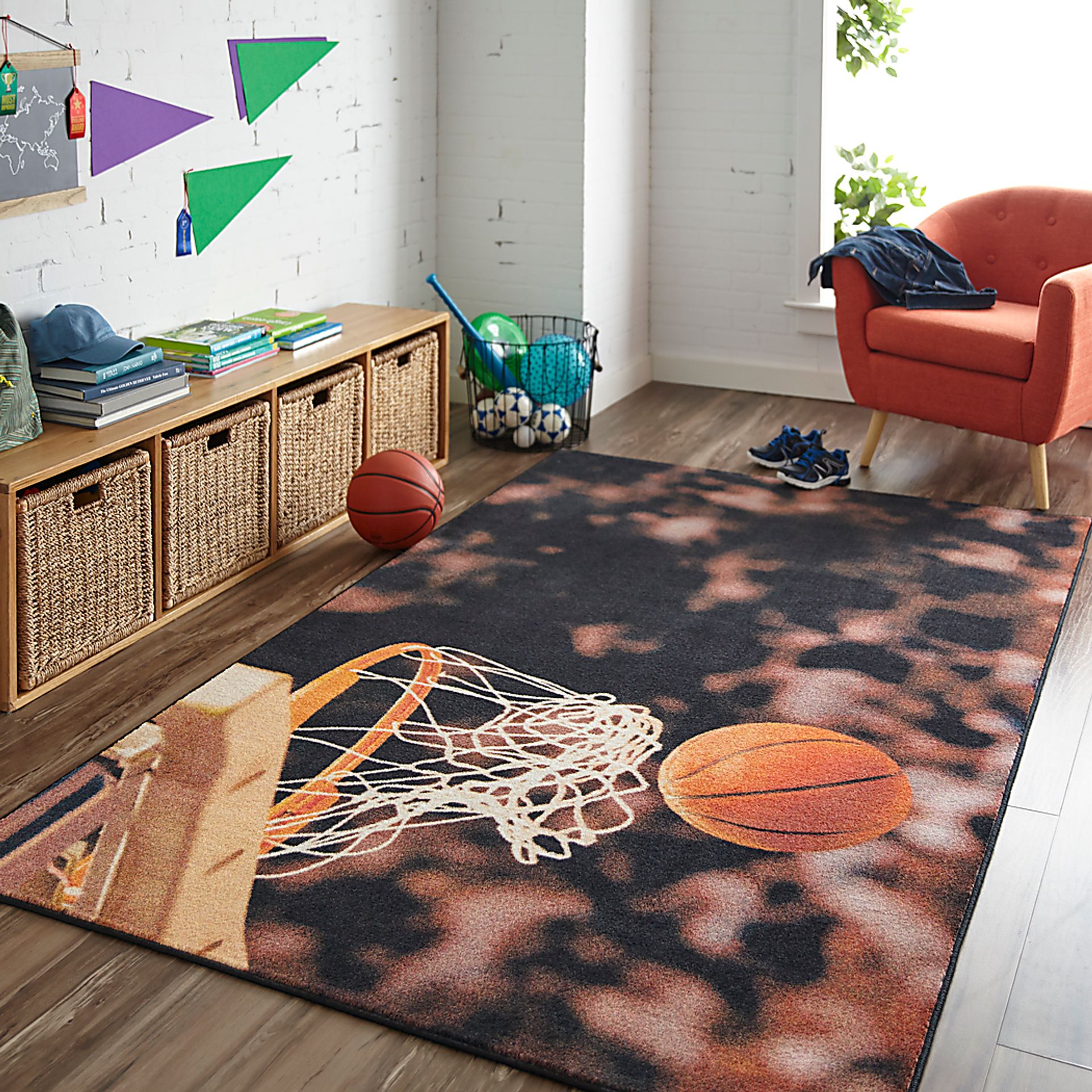 Kids Basketball Practice Brown 5' x 8' Rug - Image 2