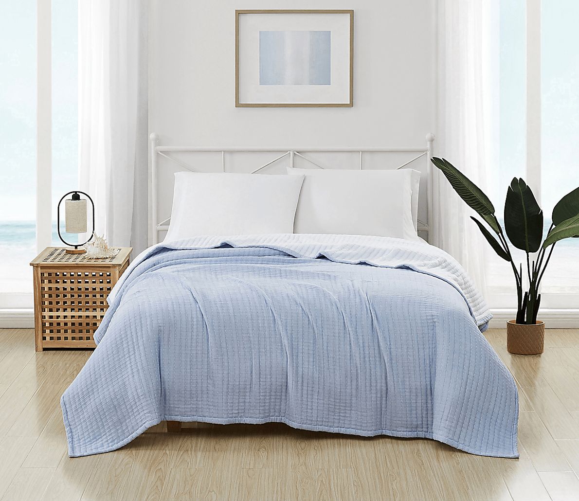 Batario Blue Cotton Fabric Twin Blanket Rooms To Go