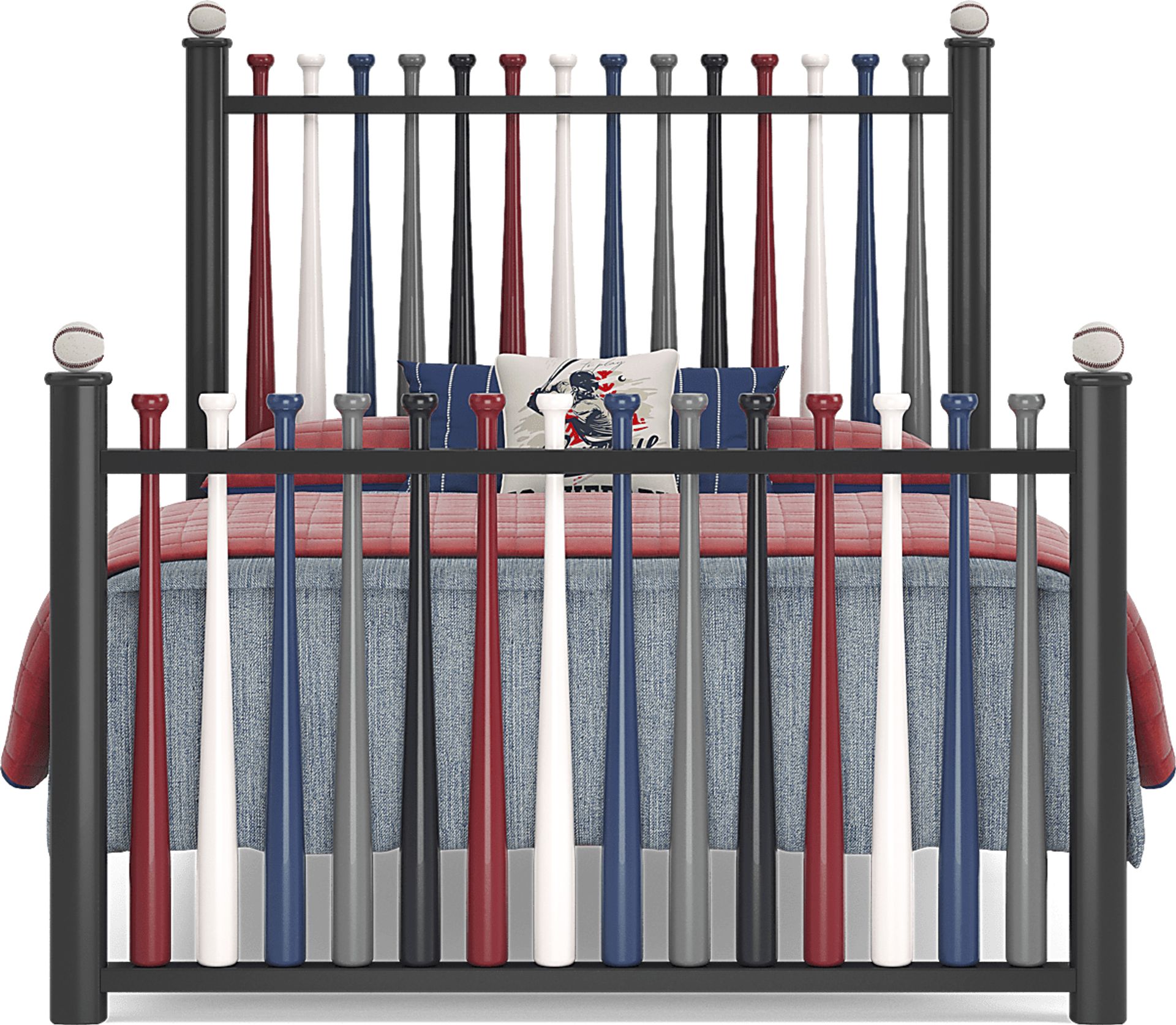 Kids Cottage Colors Navy Bedroom with Batter Up Painted Full Baseball Bat Bed - Image 3