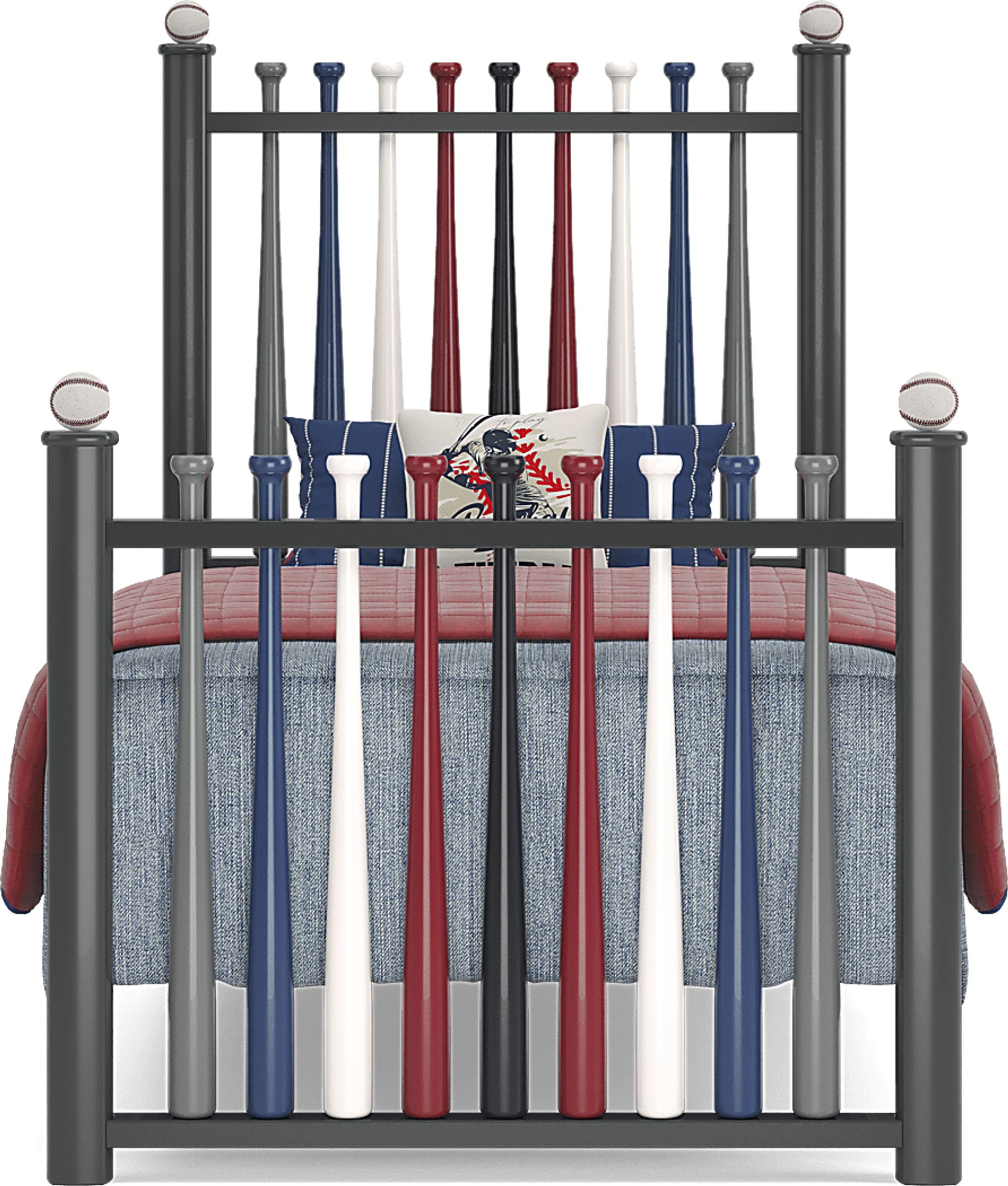 Kids Cottage Colors Navy Bedroom with Batter Up Painted Twin Baseball Bat Bed - Image 6