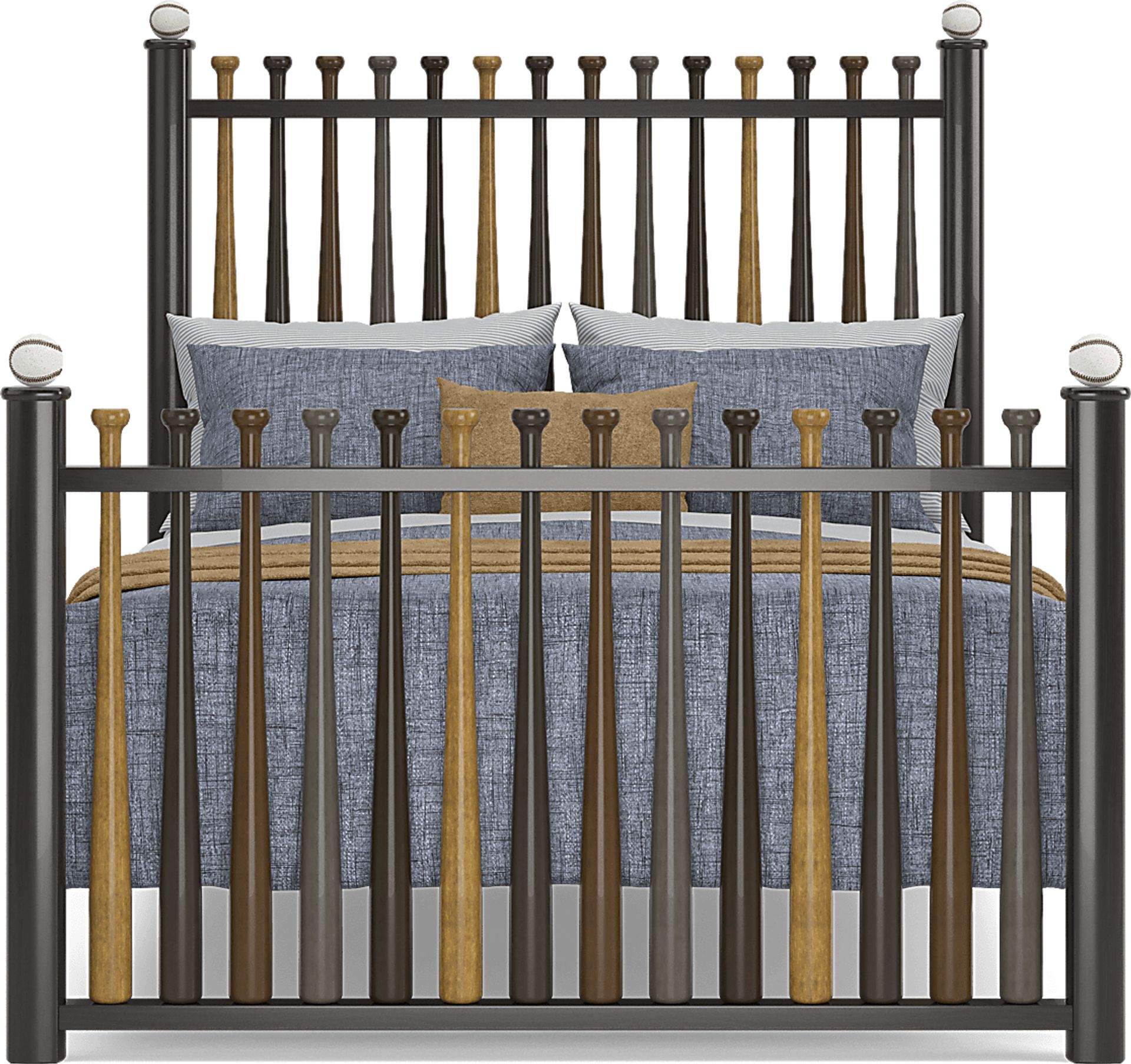 Kids Santa Cruz Brown Cherry Bedroom with Batter Up Stained Full Baseball Bat Bed - Image 3