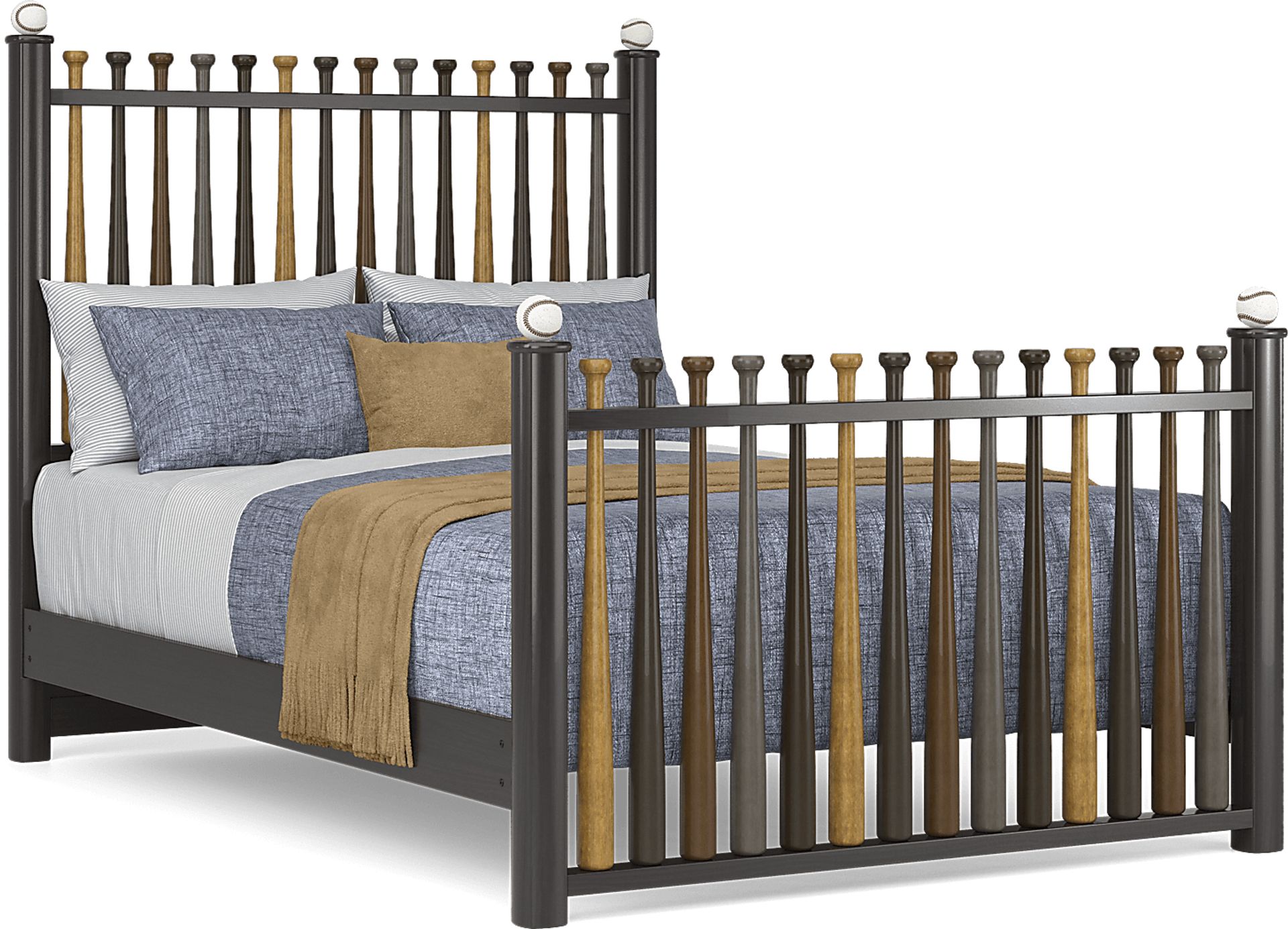 Kids Santa Cruz Brown Cherry Bedroom with Batter Up Stained Full Baseball Bat Bed - Image 2