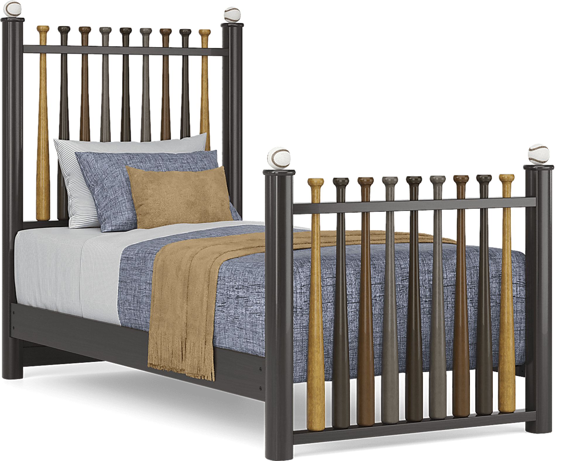 Kids Batter Up Stained Twin Baseball Bat Bed - Image 1