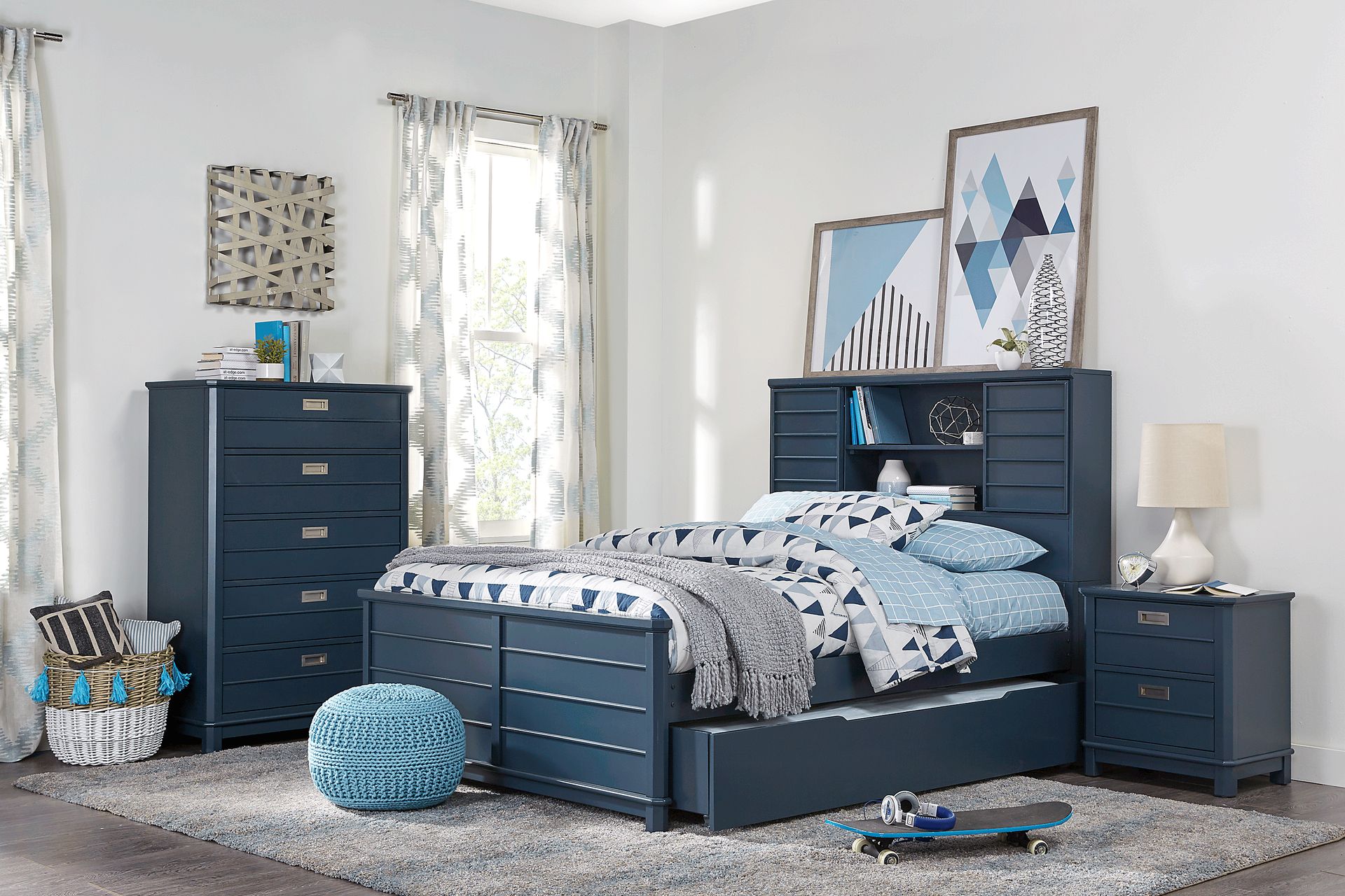 Kids Bay Street Blue 5 Pc Full Bookcase Bedroom - Image 1