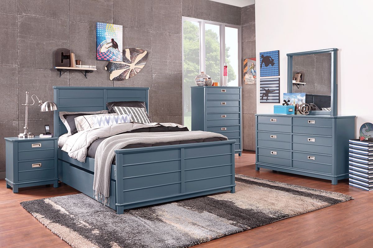 Bay Street 5 Pc Blue Colors Full Bedroom Set With Nightstand