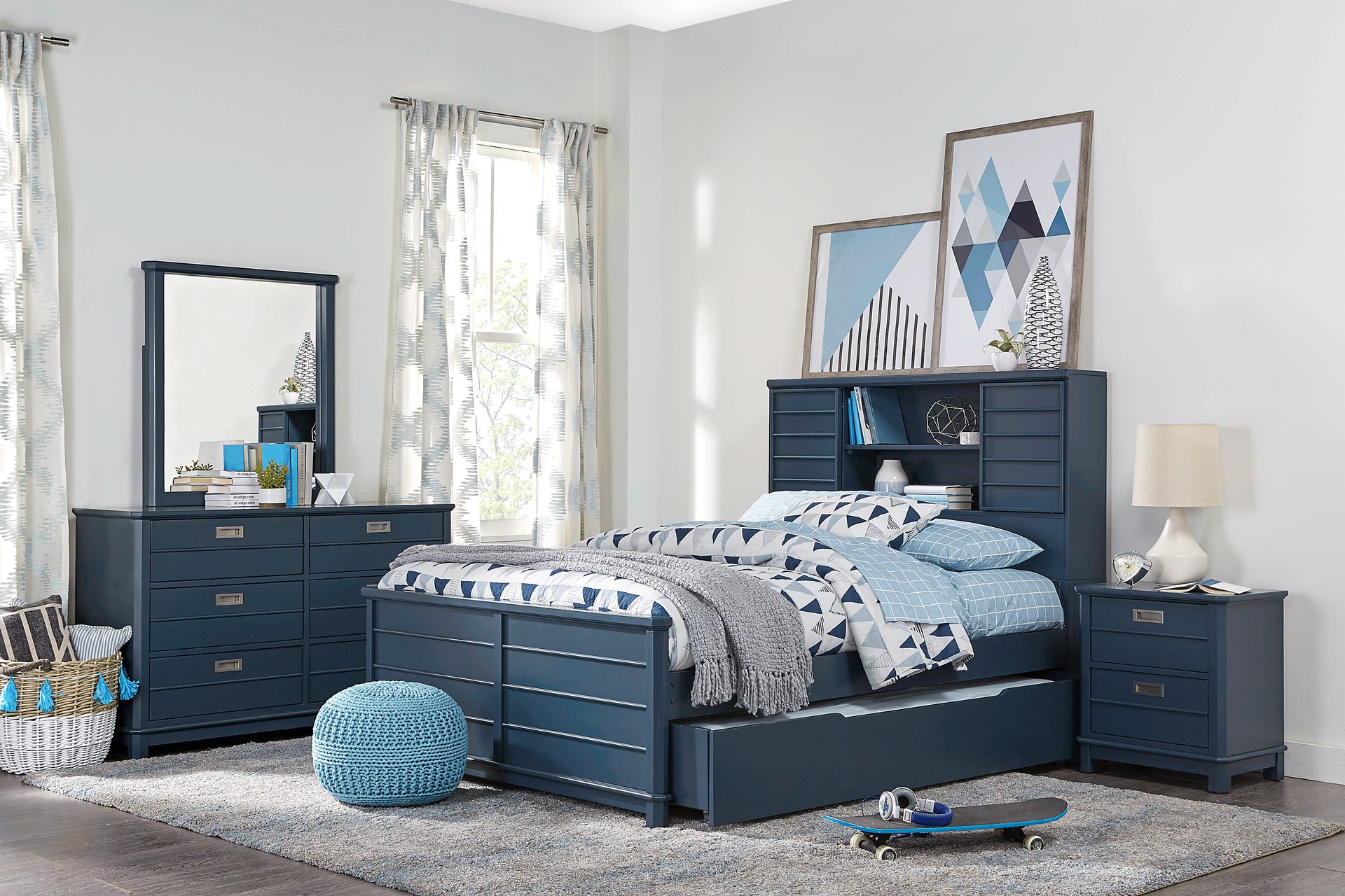 Kids Bay Street Blue 5 Pc Twin Bookcase Bedroom - Image 1