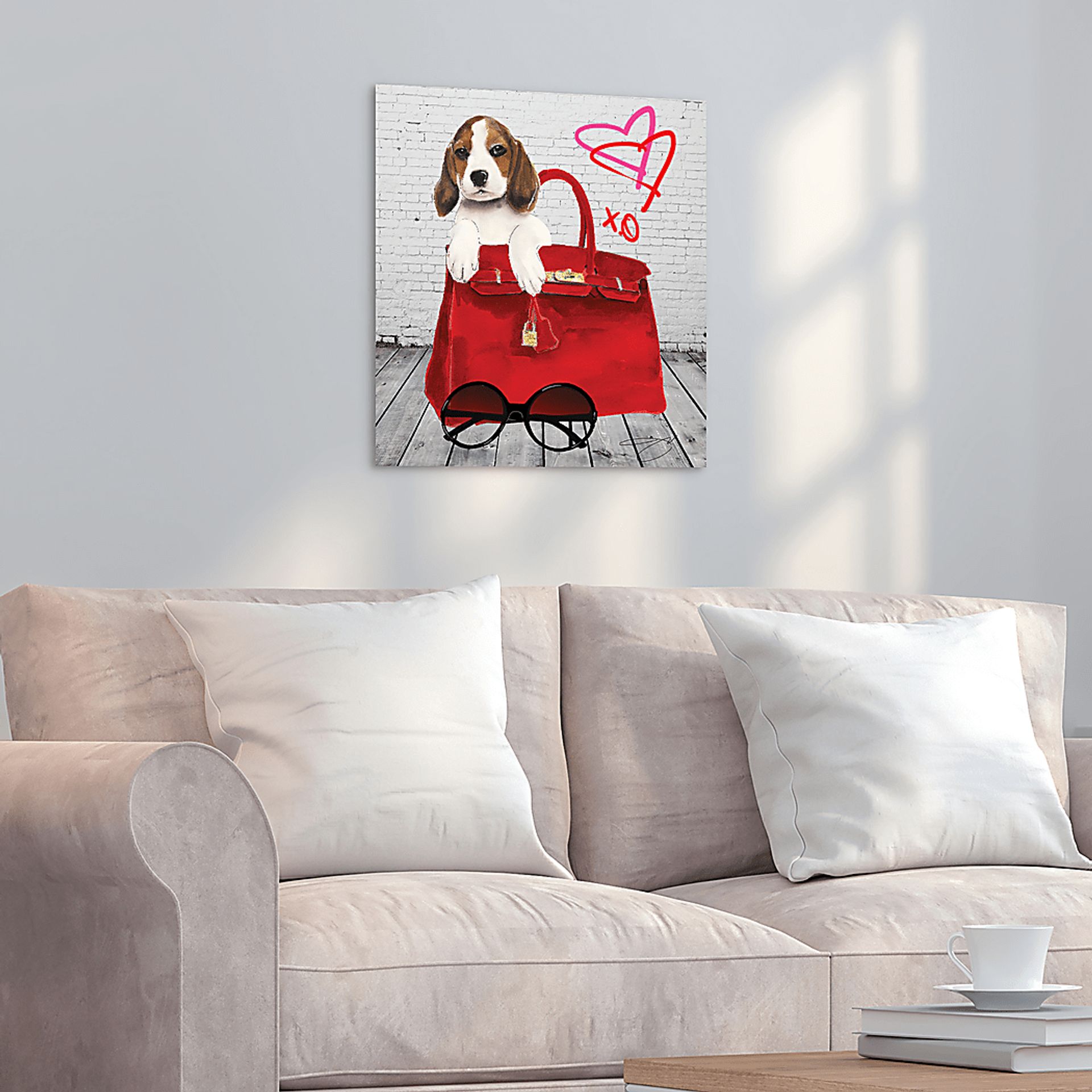 Kids Beagle In The Bag White Glass Wall Art - Image 3