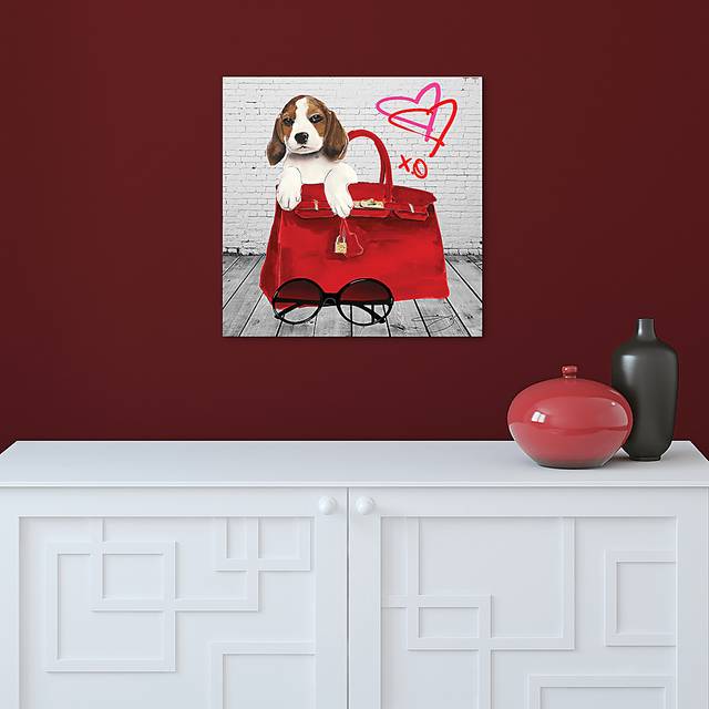 Kids Beagle In The Bag White Glass Wall Art - Thumbnail - Image 4