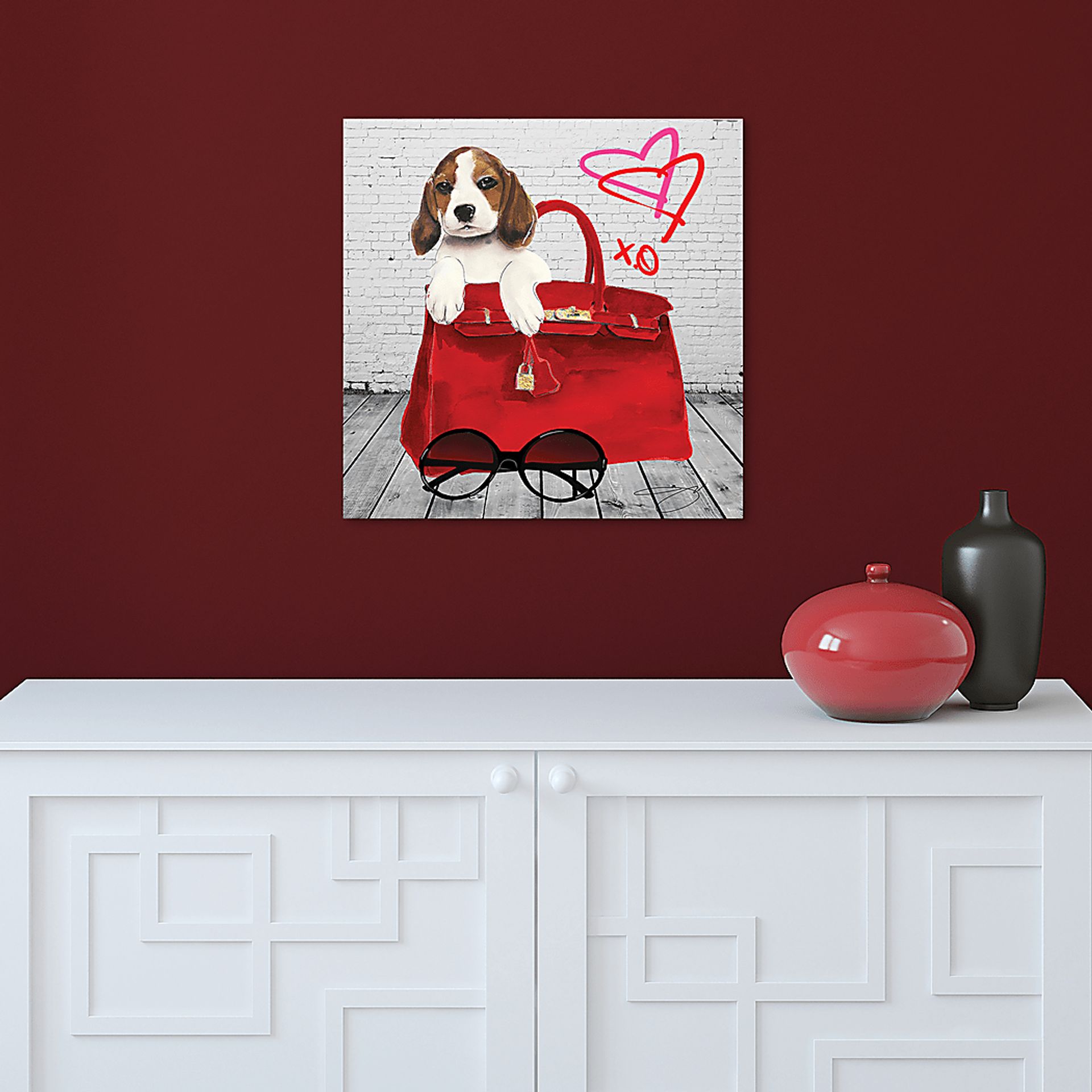 Kids Beagle In The Bag White Glass Wall Art - Image 4