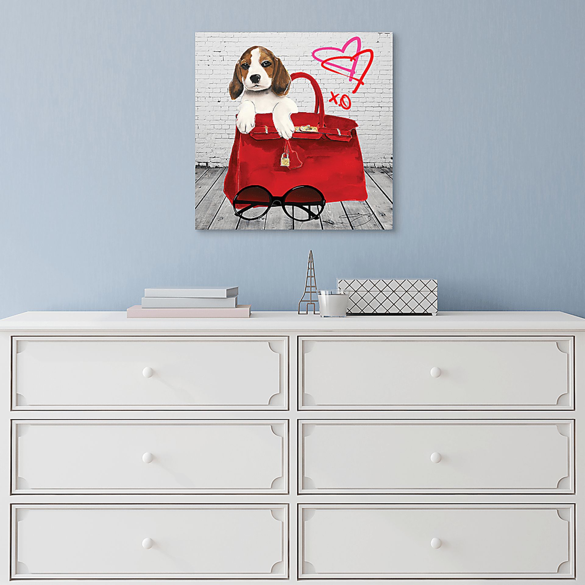 Kids Beagle In The Bag White Glass Wall Art - Image 5