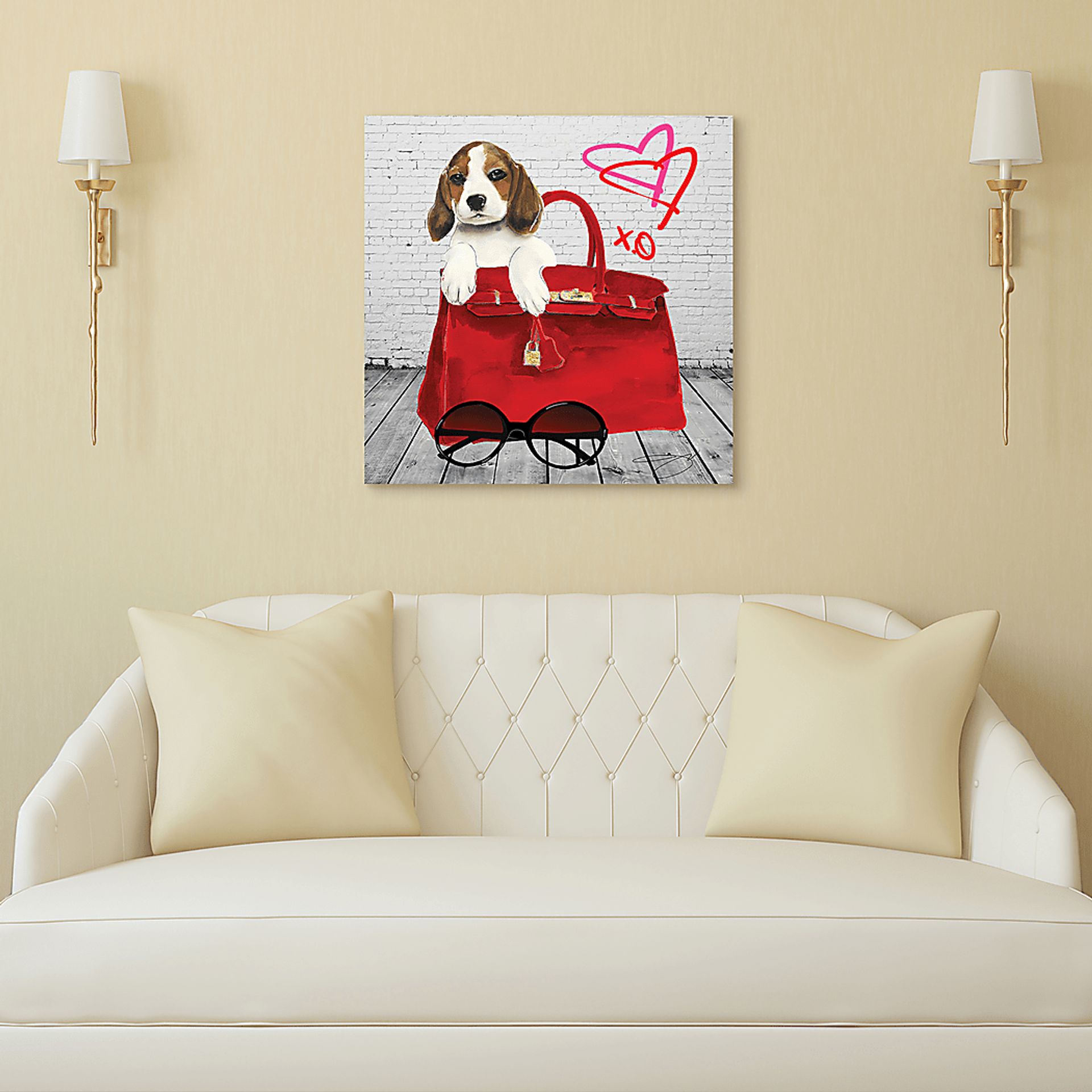 Kids Beagle In The Bag White Glass Wall Art - Image 6