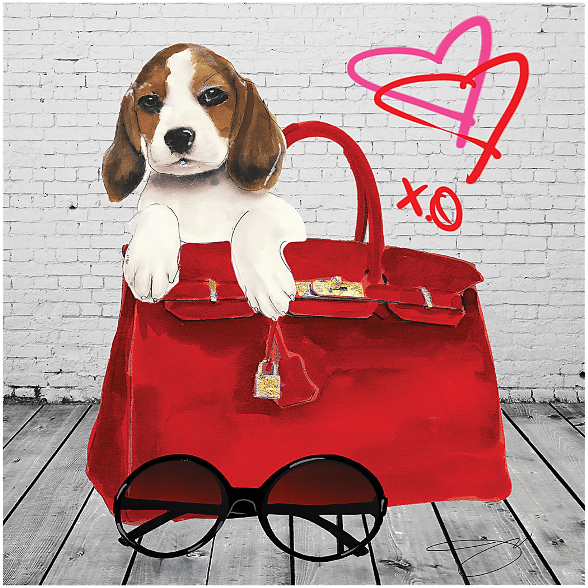 Kids Beagle In The Bag White Glass Wall Art - Image 1