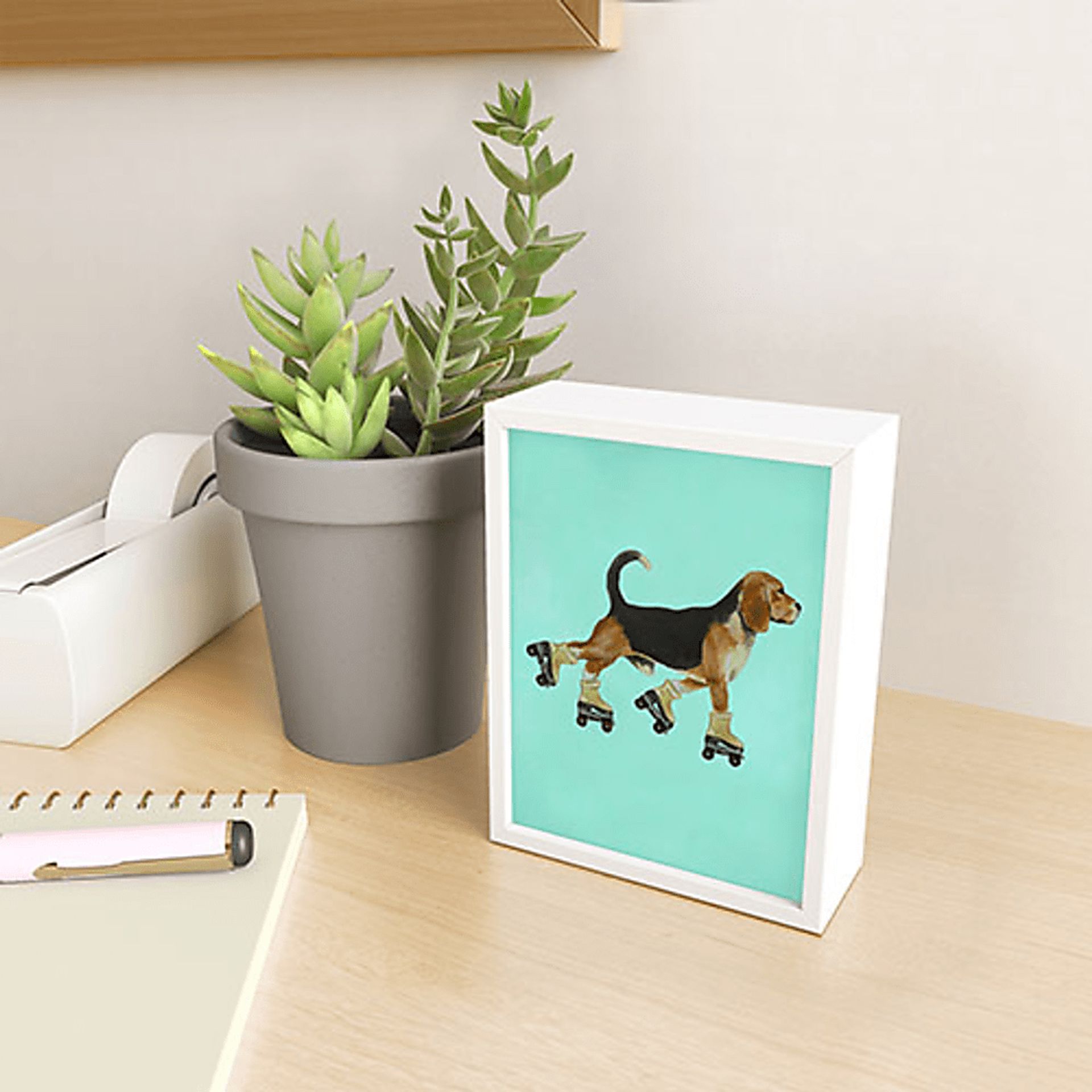 Kids Beagle On Skates Blue Mini Framed Art - Image 2