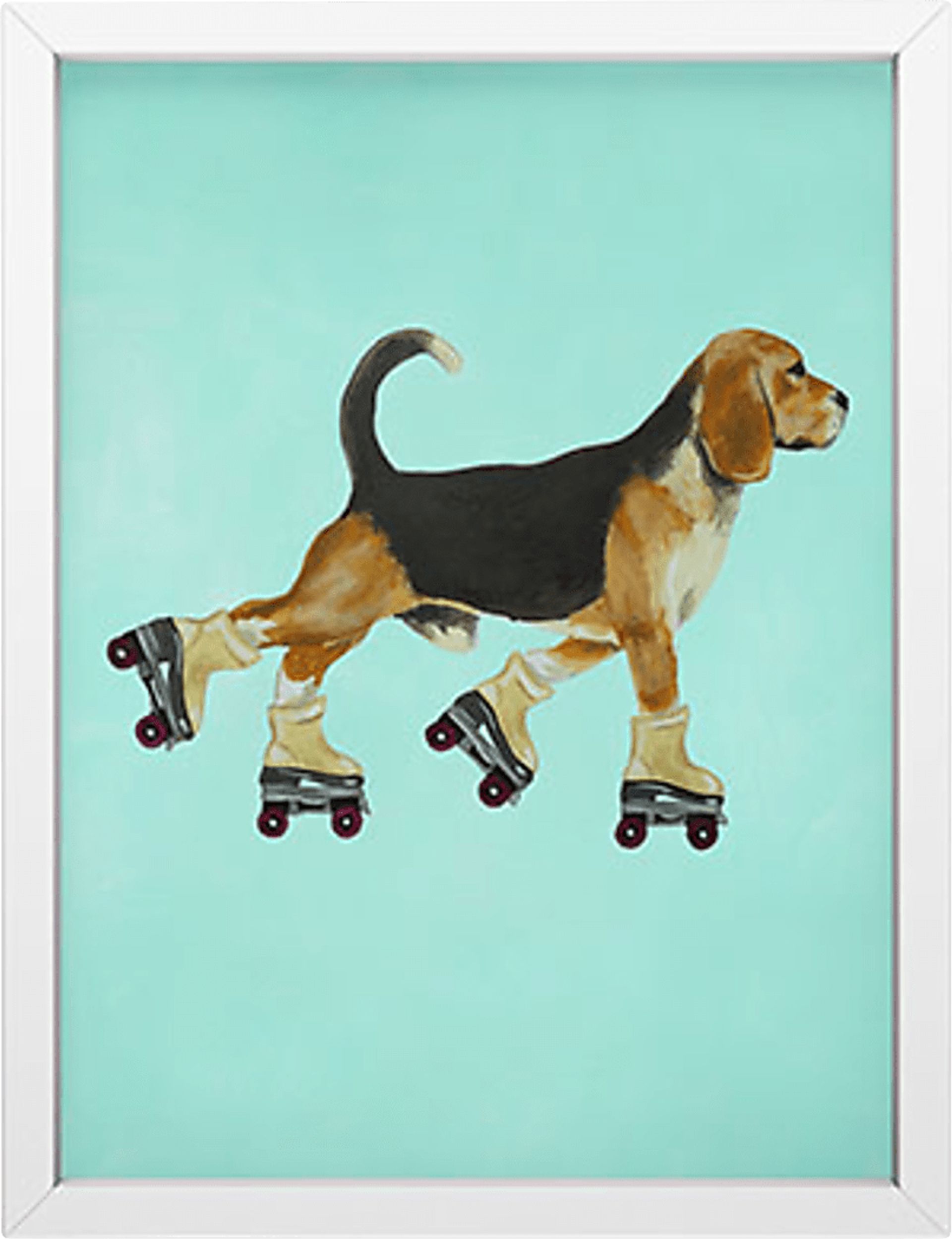 Kids Beagle On Skates Blue Mini Framed Art - Image 1