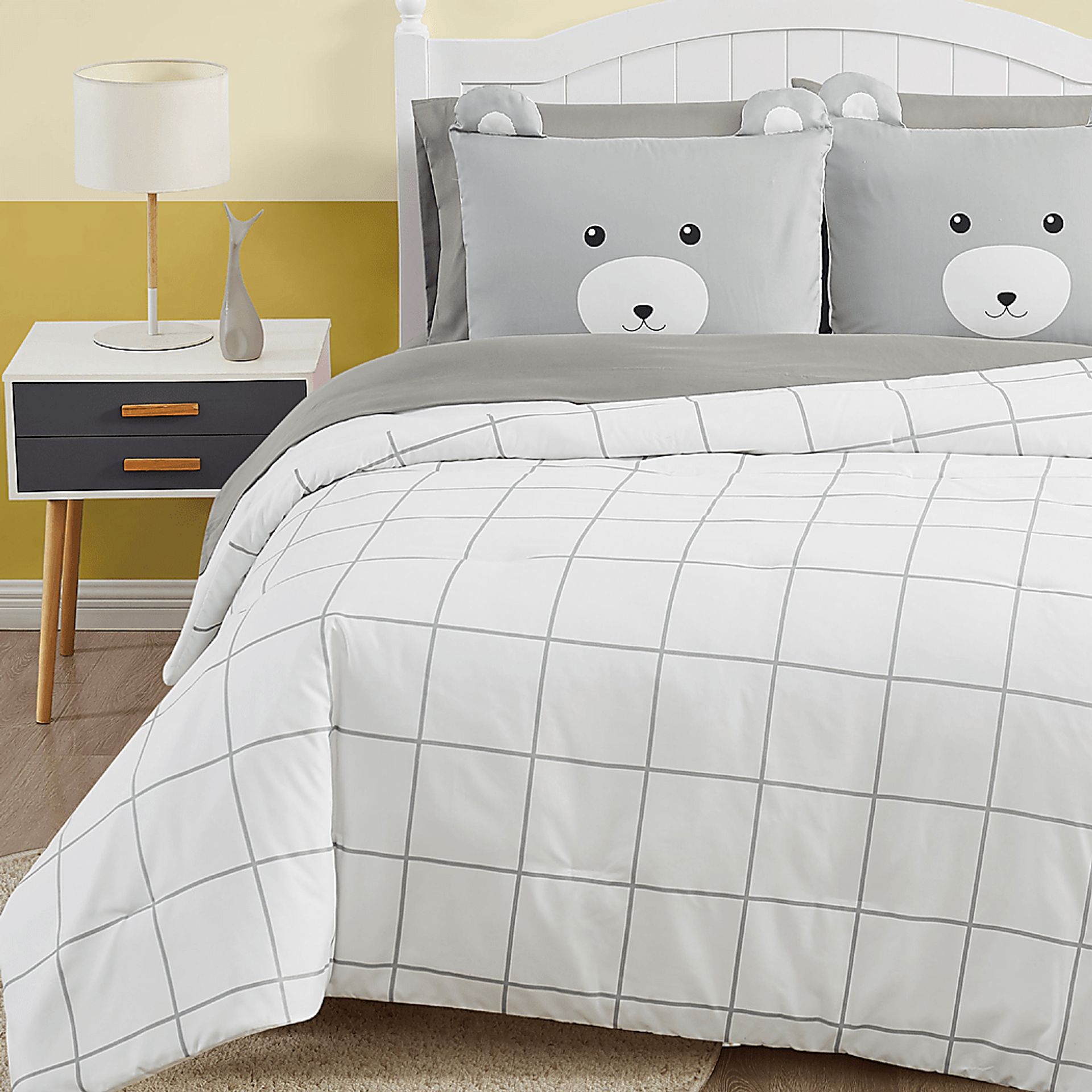 Kids Bear Cuddles Gray 7 Pc Full Comforter Set - Image 3