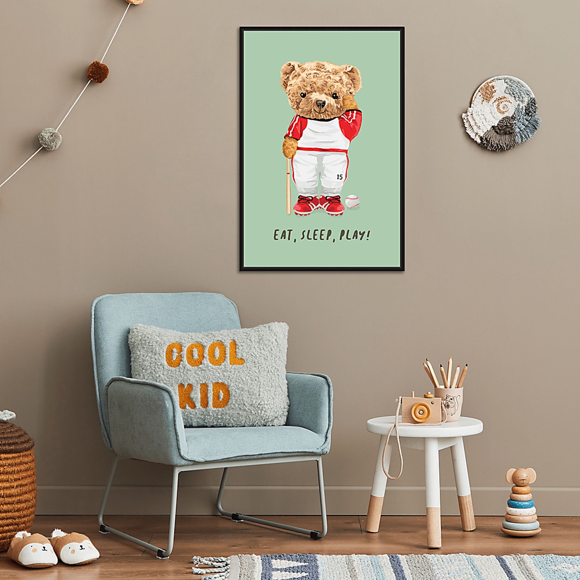 Kids Bears Eat Sleep Play Green Medium Wall Art - Image 3