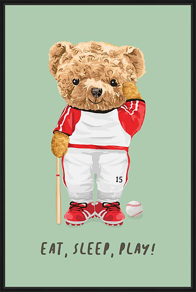 Kids Bears Eat Sleep Play Green Medium Wall Art - Thumbnail - Image 1