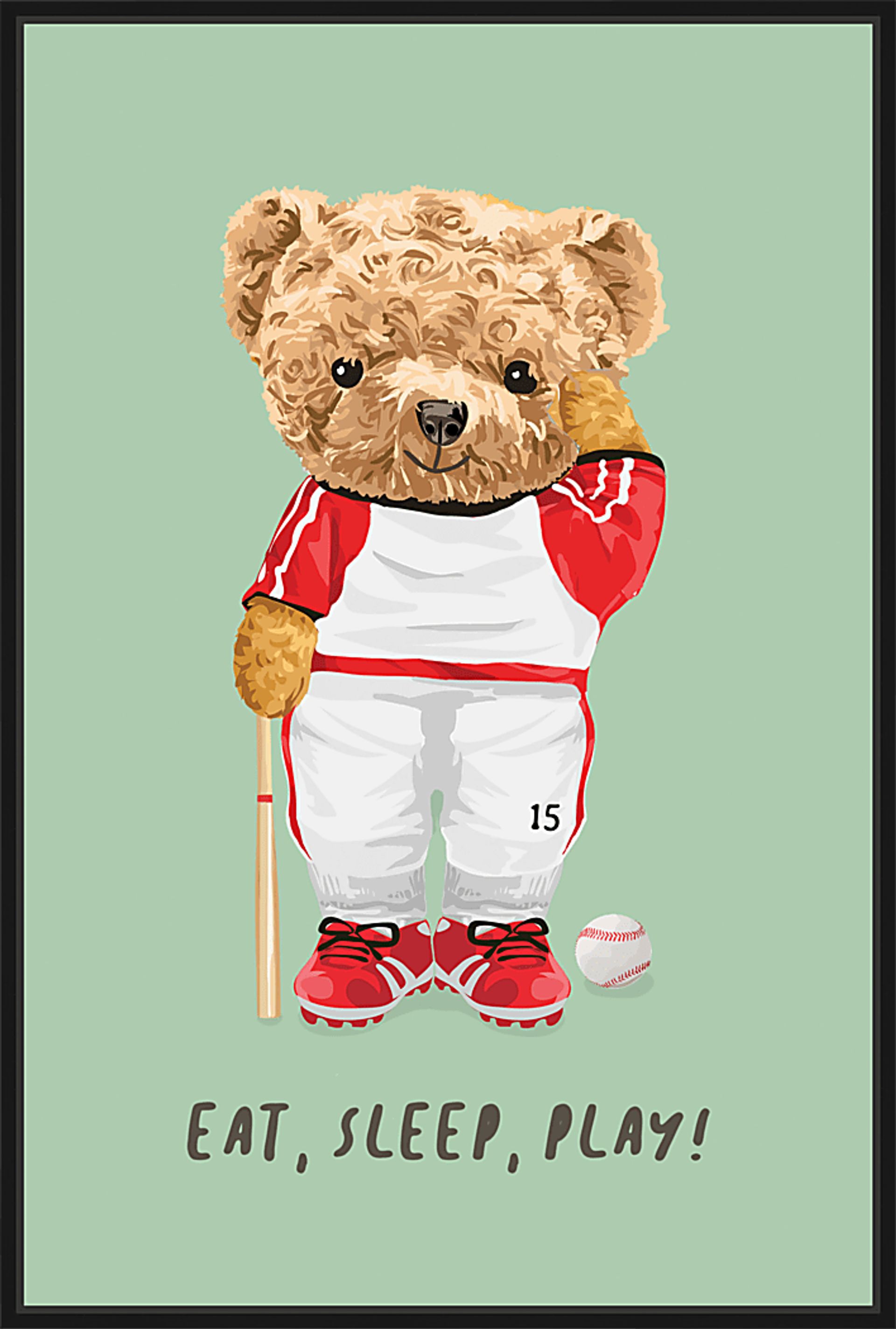 Kids Bears Eat Sleep Play Green Medium Wall Art - Image 1