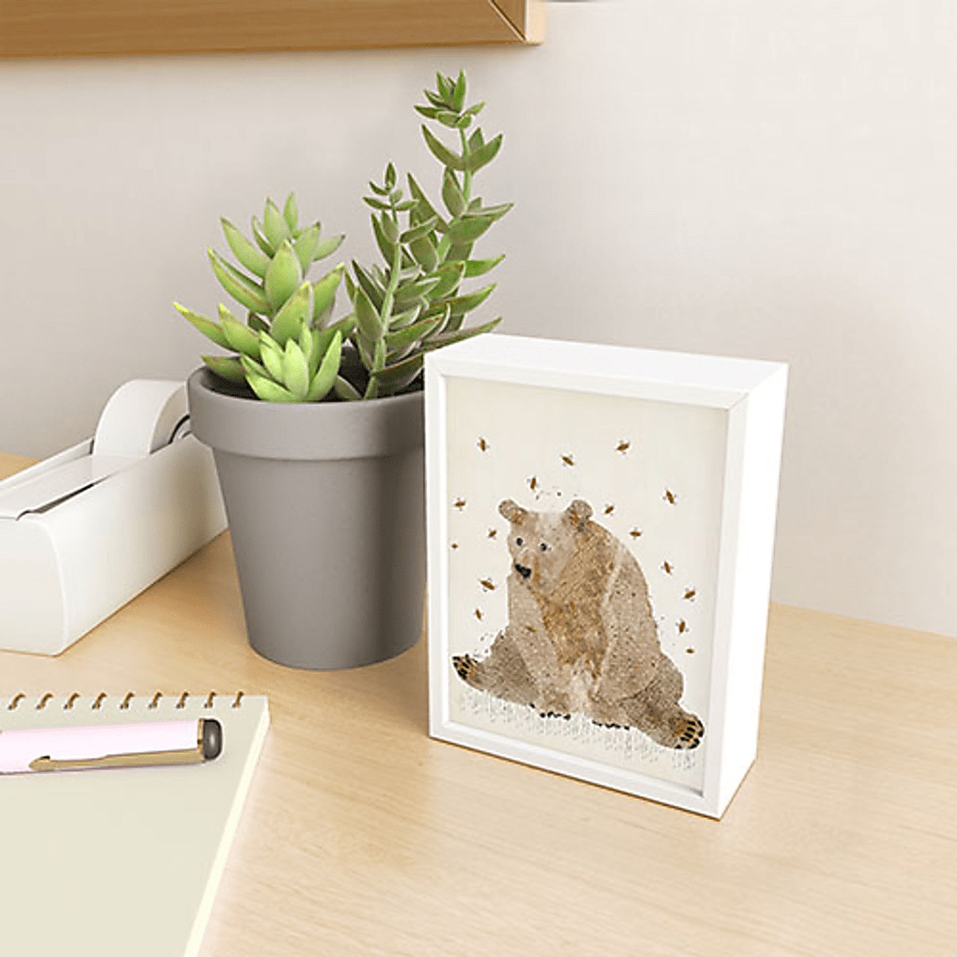 Kids Bees And Bear Cream Mini Framed Artwork - Image 2