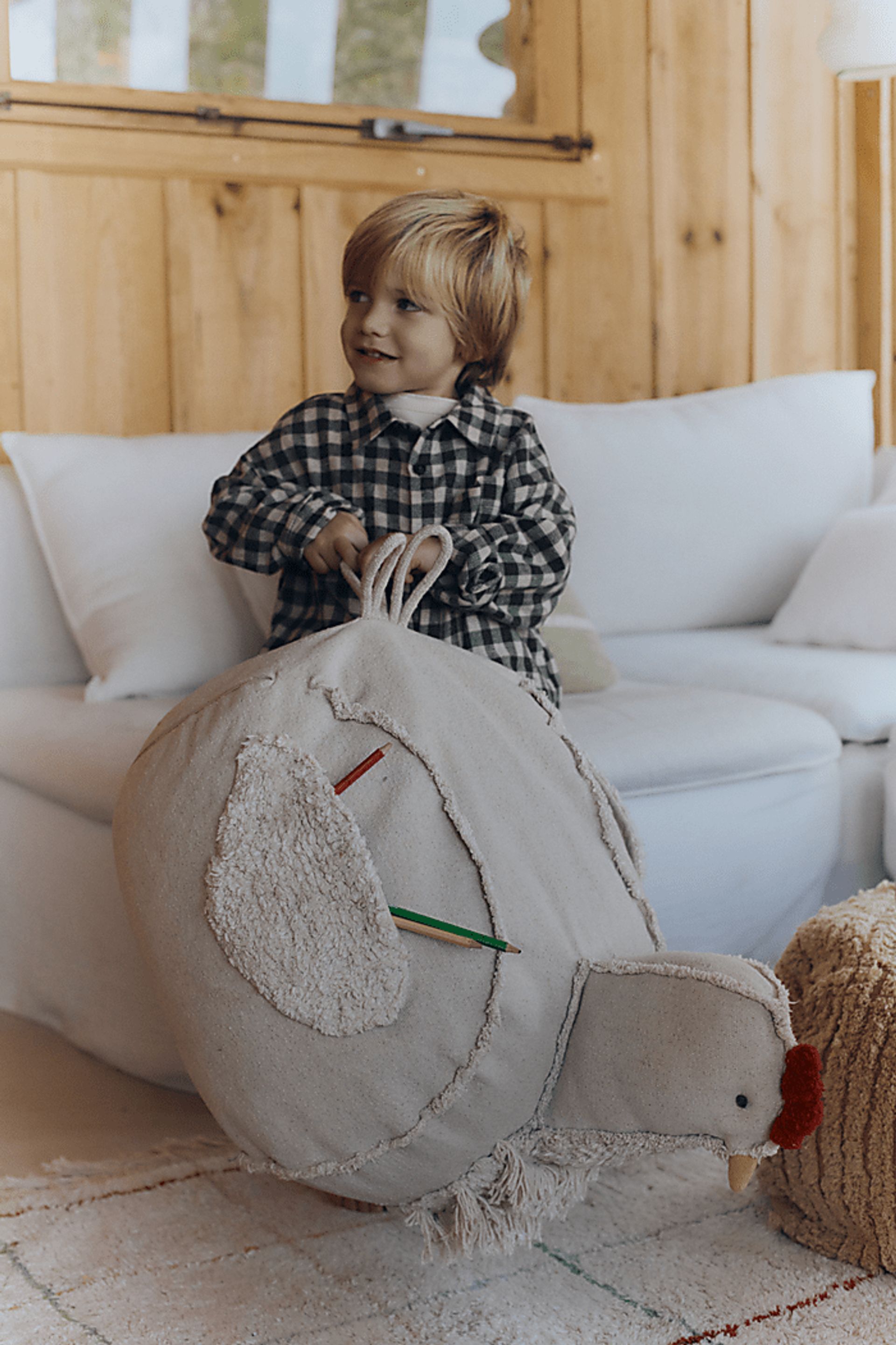 Kids Beige Chicken Pouf - Image 3
