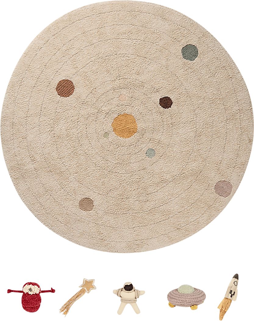 Kids Beige Solar System 5' Round Rug