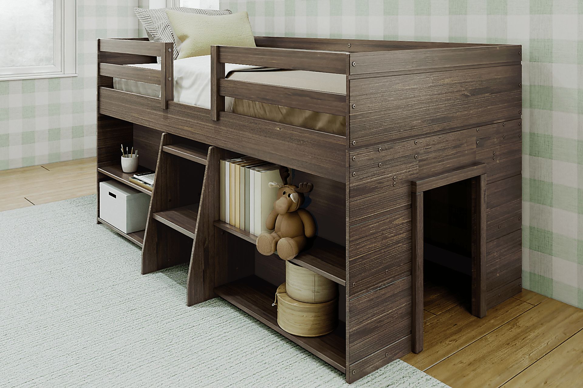 Kids Bellavi Brown Twin Loft Bed with Bookcase - Image 3