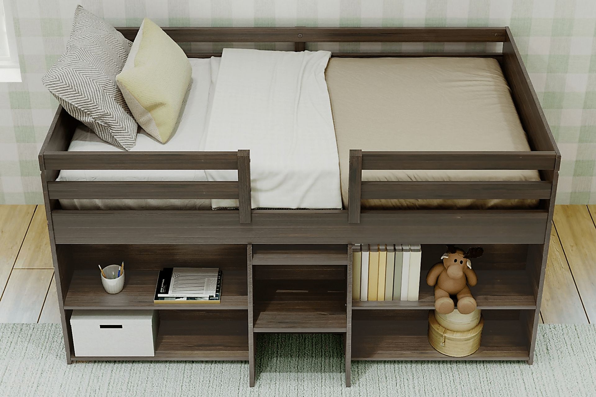 Kids Bellavi Brown Twin Loft Bed with Bookcase - Image 4