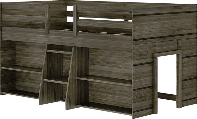 Kids Bellavi Brown Twin Loft Bed with Bookcase - Thumbnail - Image 1