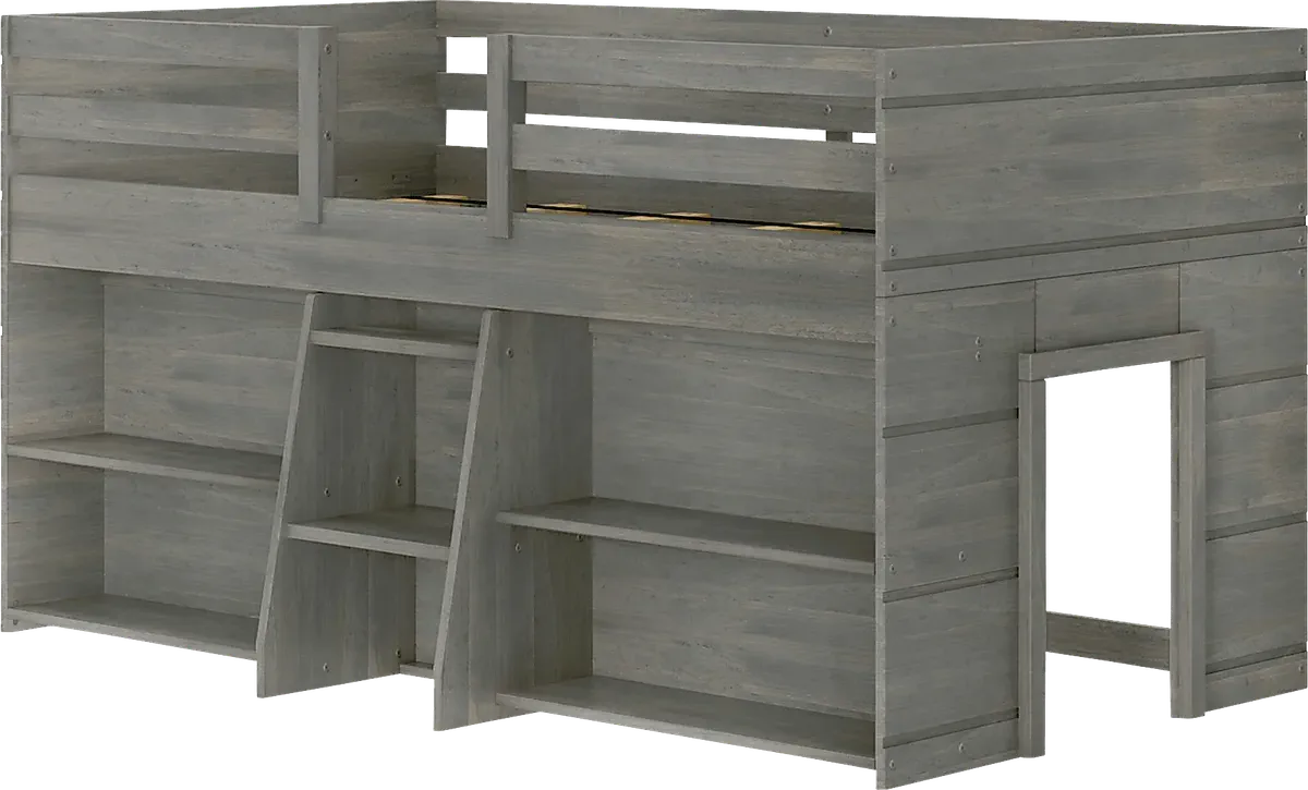 Bellavi Gray Twin Loft Bed With Bookcase Rooms to Go
