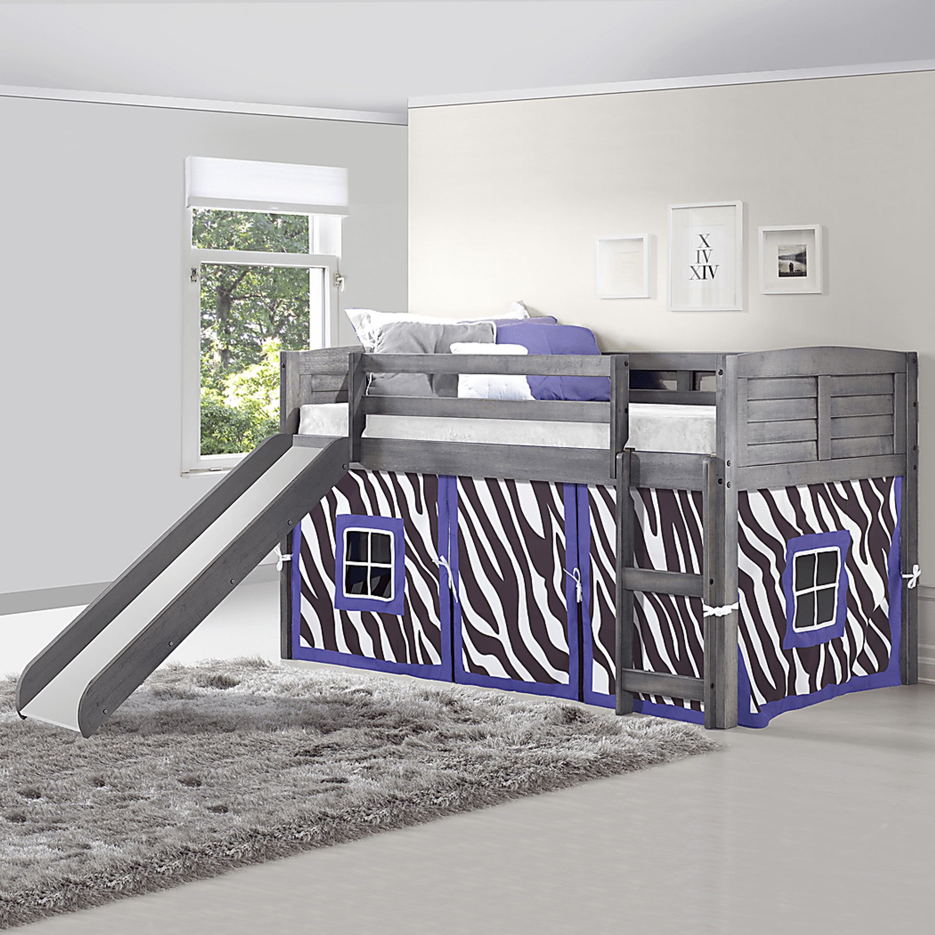 Kids Belleteau Gray Purple Twin Tent Loft Bed - Image 2