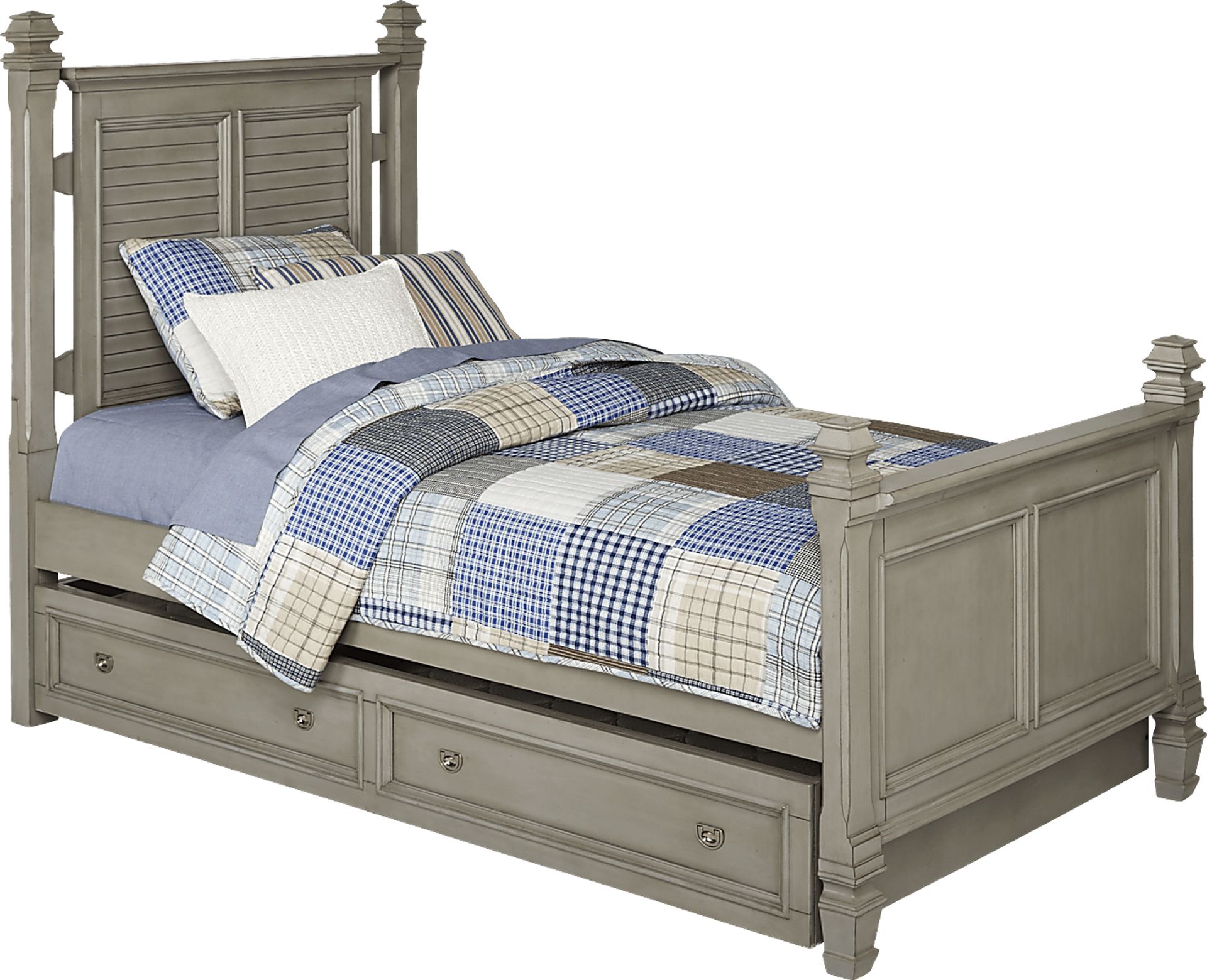 Kids Belmar Gray 4 Pc Twin Poster Bed w/Trundle - Image 1
