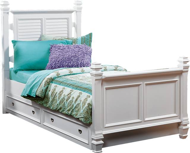 Kids Belmar White 4 Pc Twin Poster Bed w/Trundle - Thumbnail - Image 1