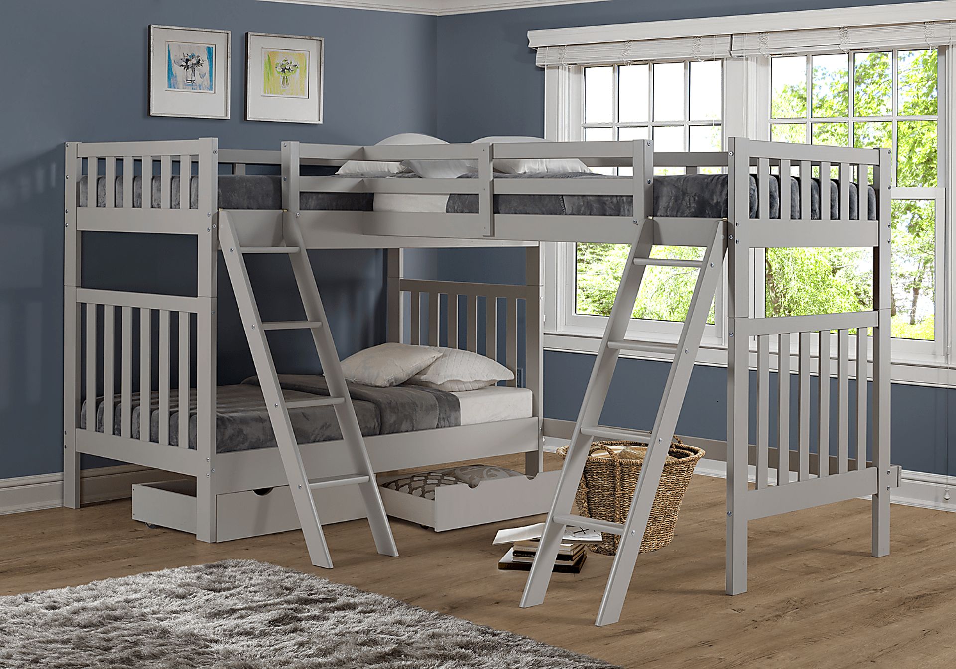 Kids Berelet Dove Gray Twin/Twin/Twin Bunk Bed with Storage - Image 2
