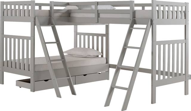 Kids Berelet Dove Gray Twin/Twin/Twin Bunk Bed with Storage - Thumbnail - Image 1