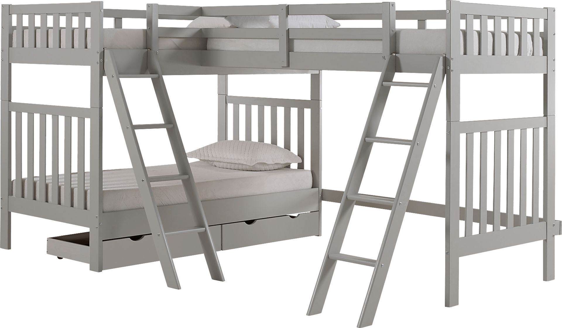 Kids Berelet Dove Gray Twin/Twin/Twin Bunk Bed with Storage - Image 1