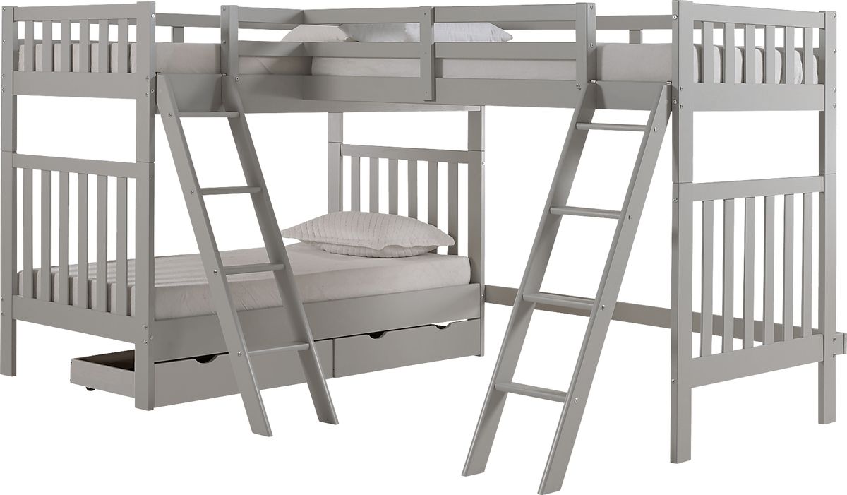 Berelet Dove Gray Twin TriBunk Bed With Storage Rooms to Go
